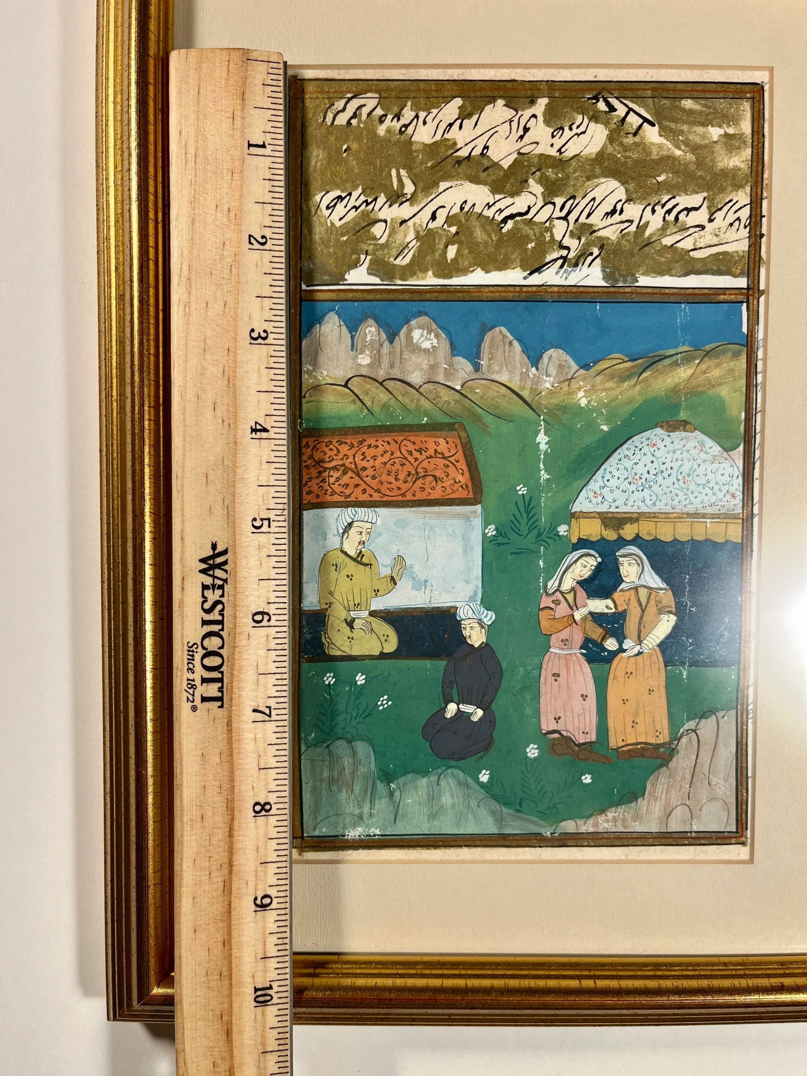 19th Century Antique Persian Illustrated Manuscript Miniature Gouache Painting - 4