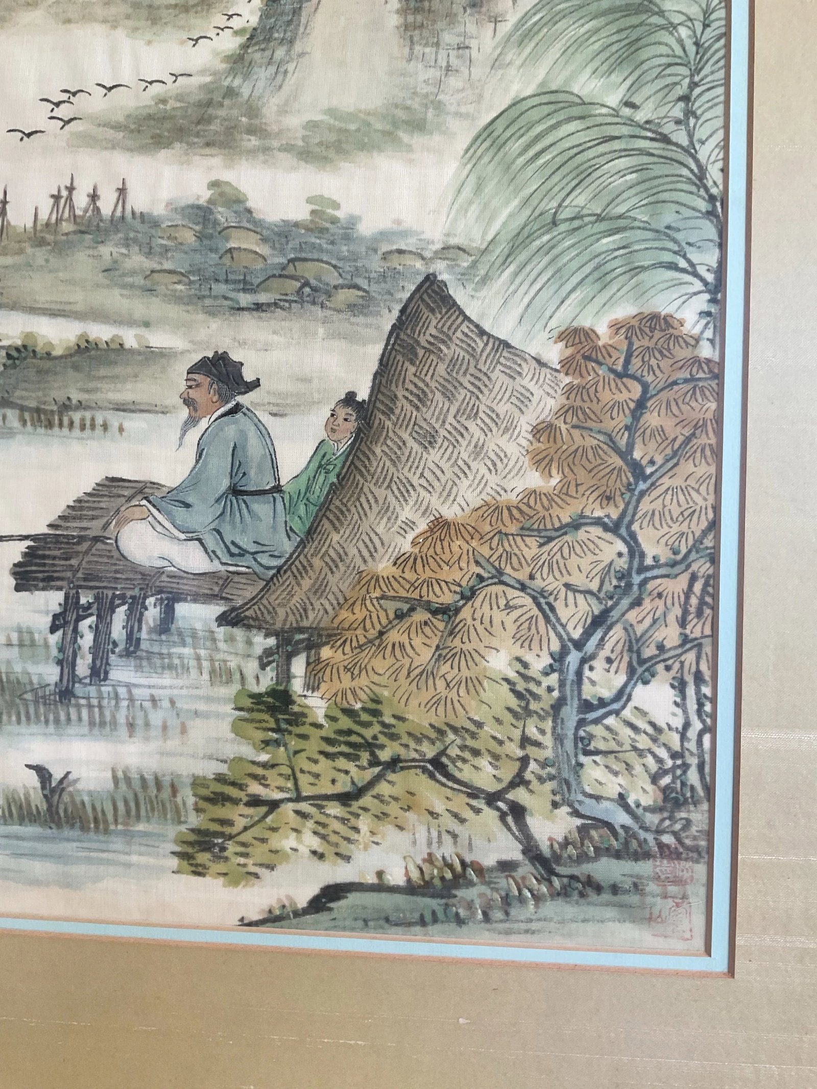 Early 20th Century Traditional Chinese Watercolor Landscape Painting on Silk - Framed - 12