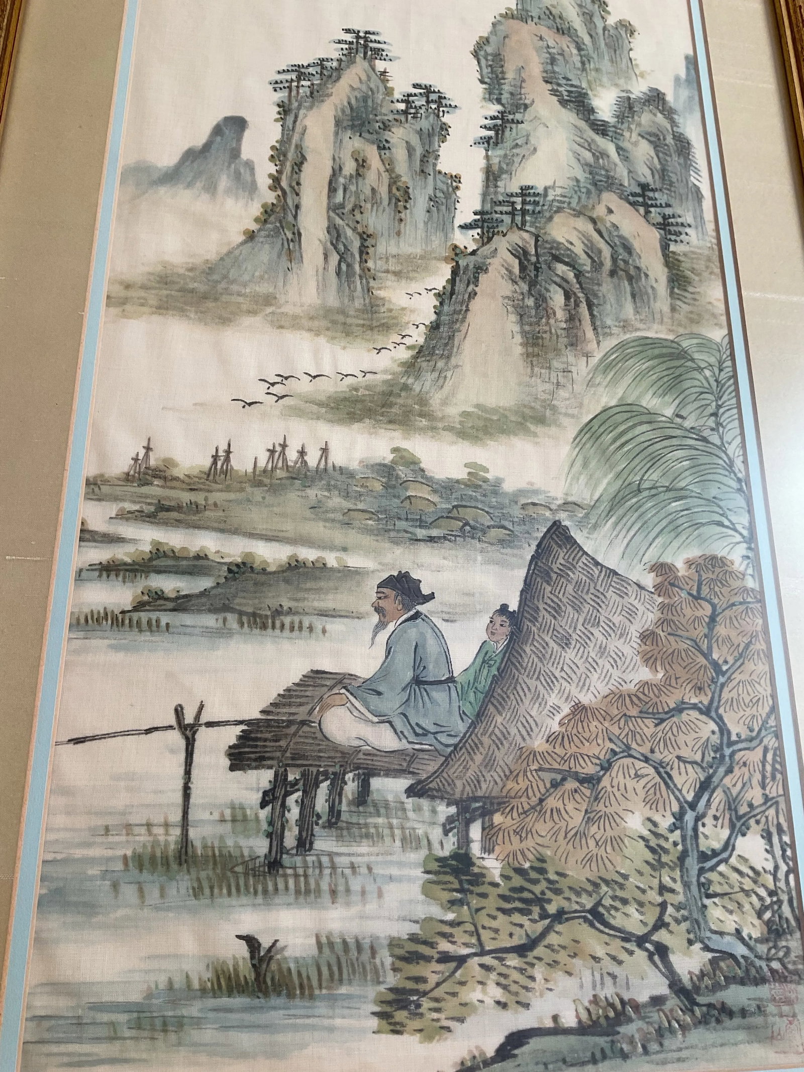Early 20th Century Traditional Chinese Watercolor Landscape Painting on Silk - Framed - 2