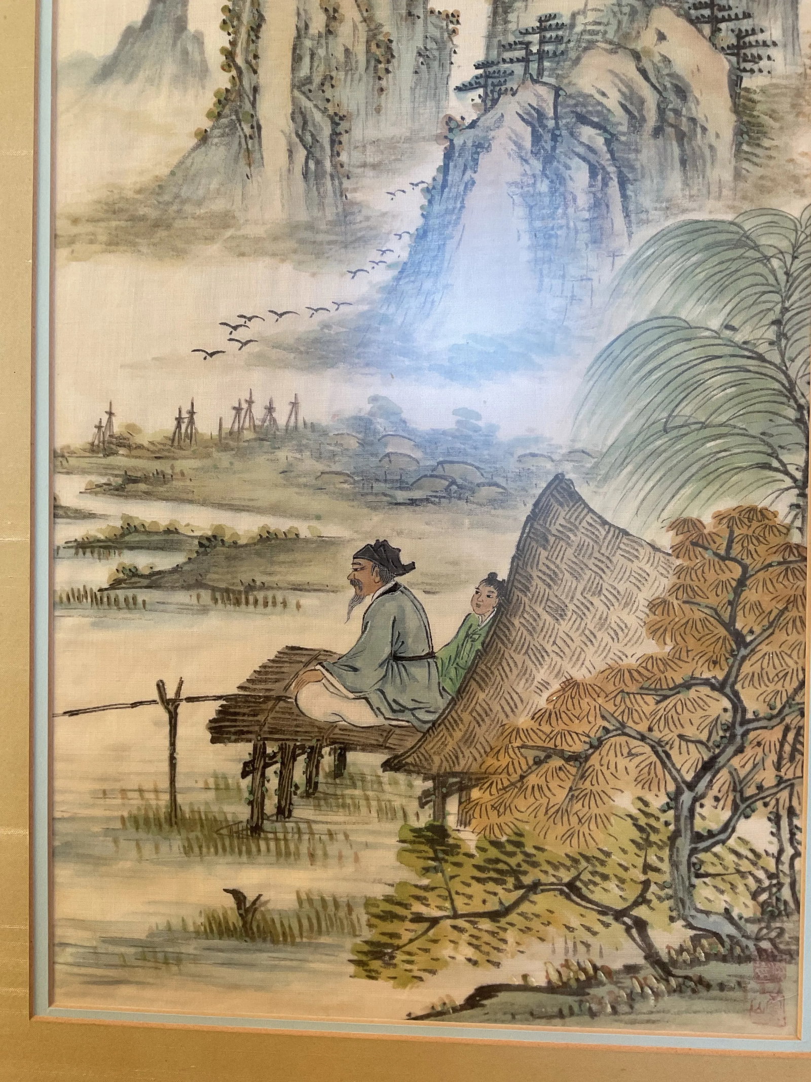 Early 20th Century Traditional Chinese Watercolor Landscape Painting on Silk - Framed - 4