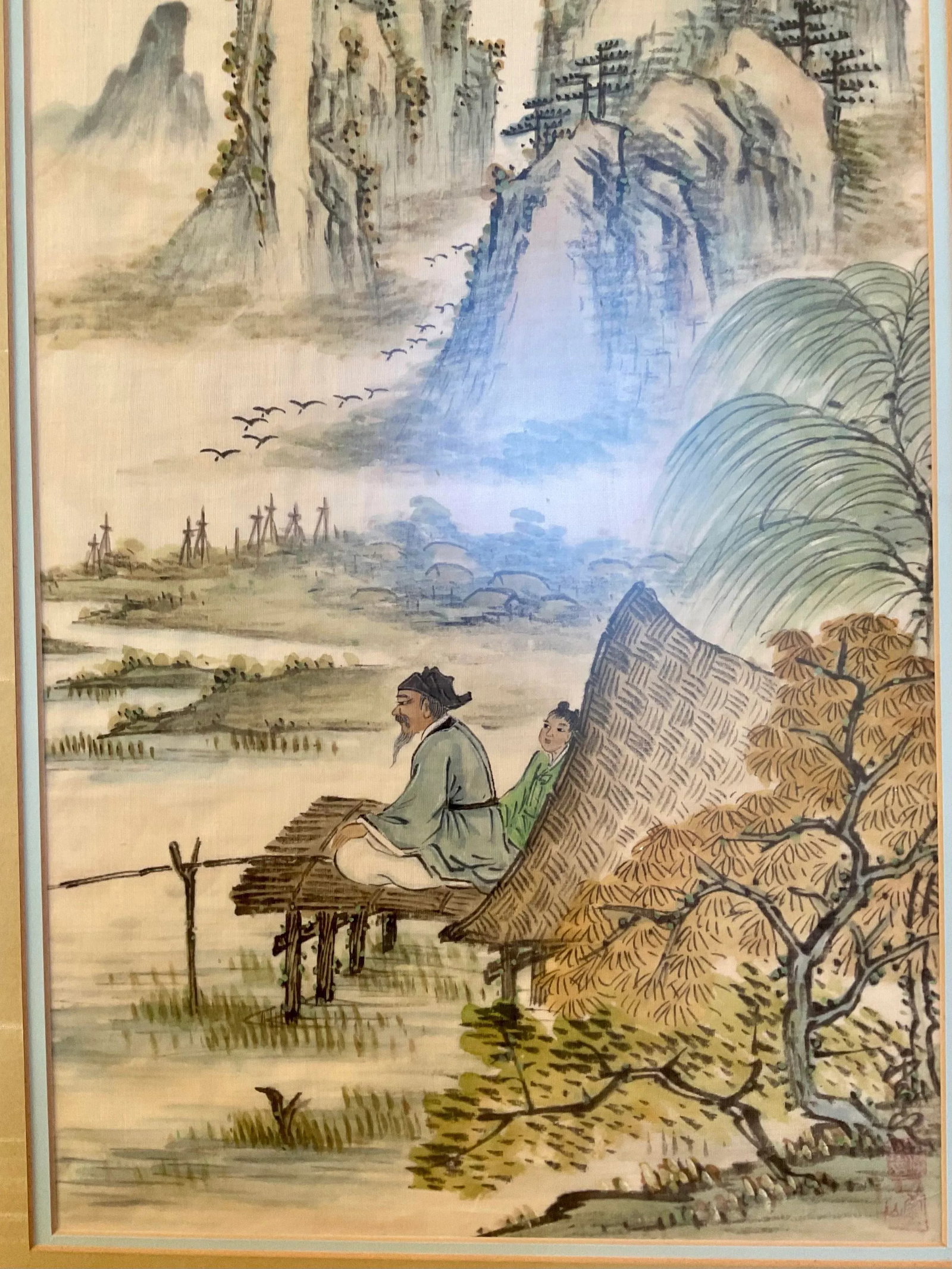 Early 20th Century Traditional Chinese Watercolor Landscape Painting on Silk - Framed - 6