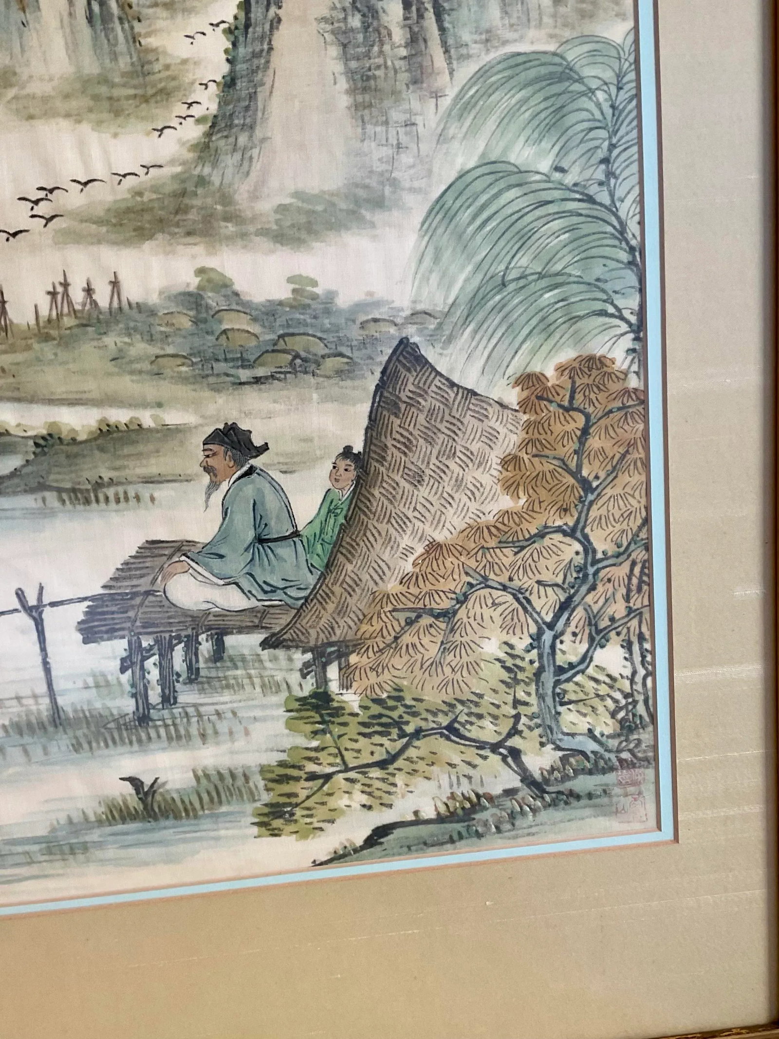Early 20th Century Traditional Chinese Watercolor Landscape Painting on Silk - Framed - 7