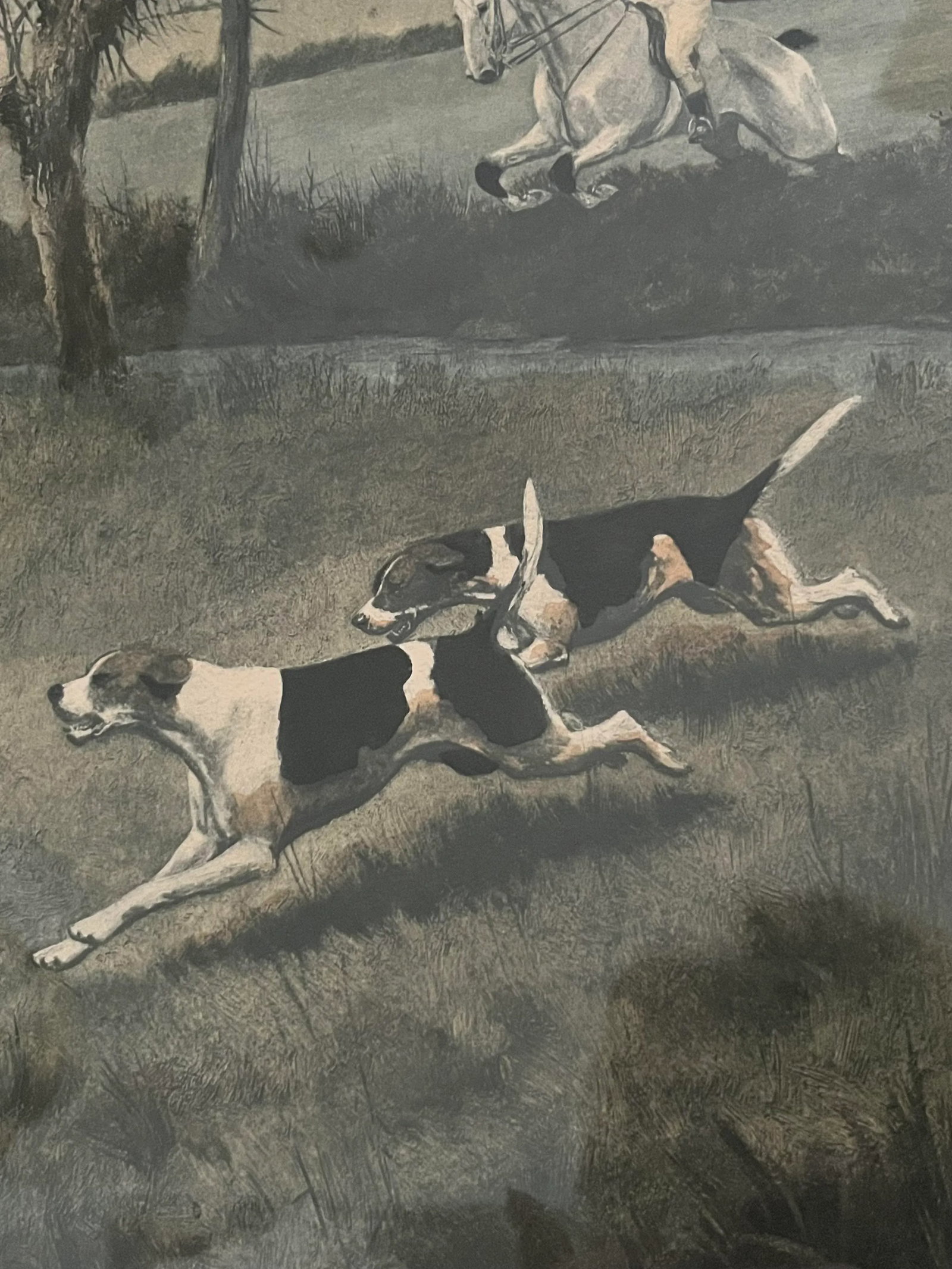 Mid 20th Century Fox Hunt Lithograph Hand Colored Art - 4