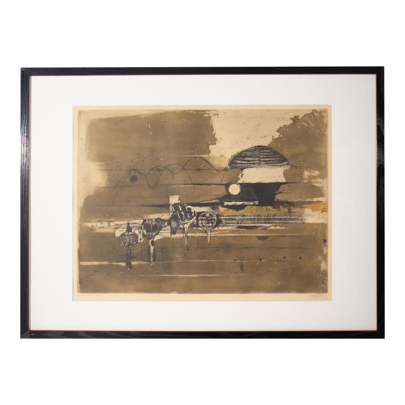 "October - Color State Ii" Etching Aquatint Print by Johnny Friedlaender: An etching with aquatint print by the German artist Johnny Friedlaender (1912-1992). Titled "October - Color State II," this print depicts a monochrome abstract composition which resembles an abstract