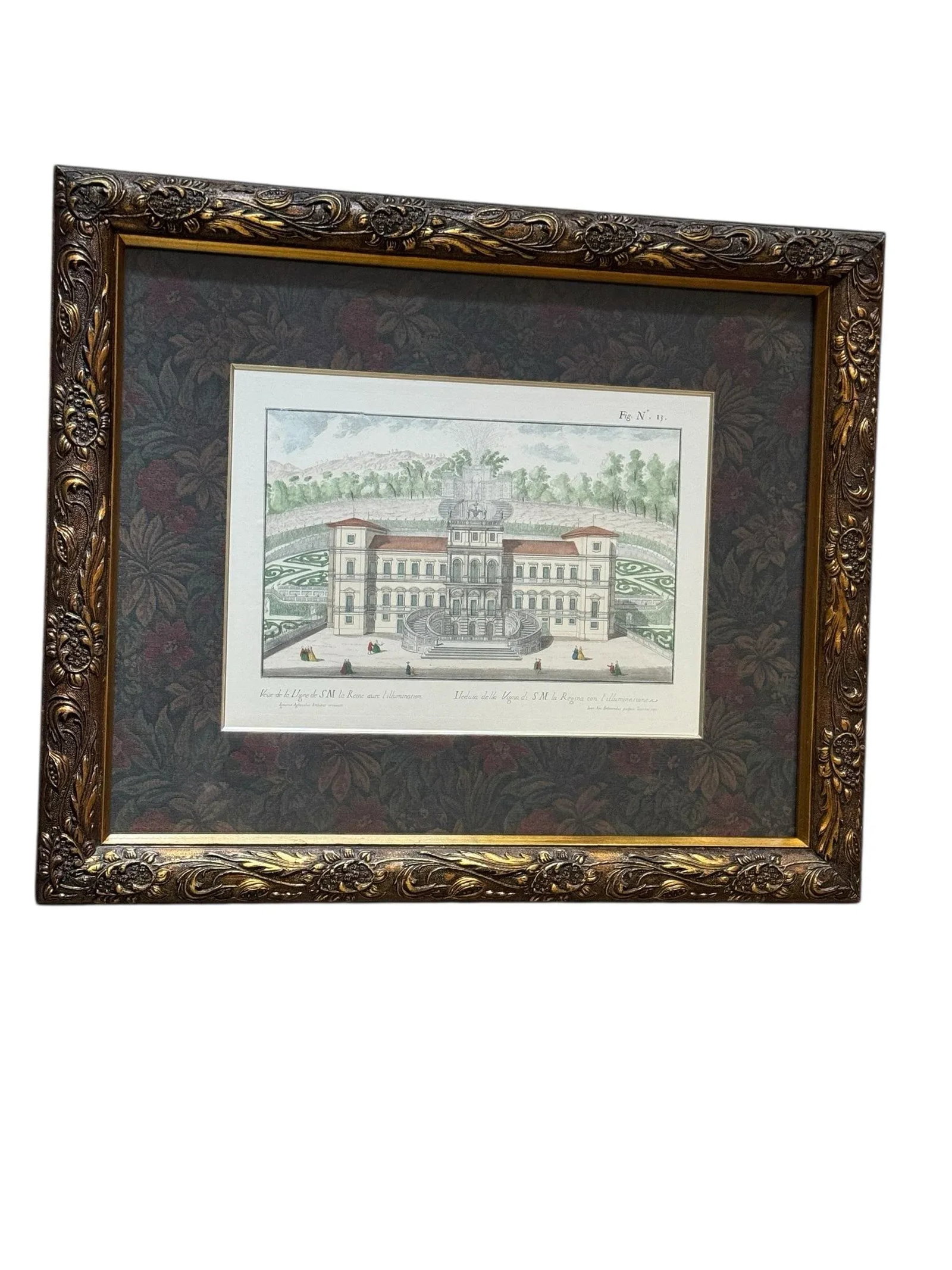 1737 Etching of Villa Della Regina in Turin by Giovanni Antonio Belmond, Framed - 2