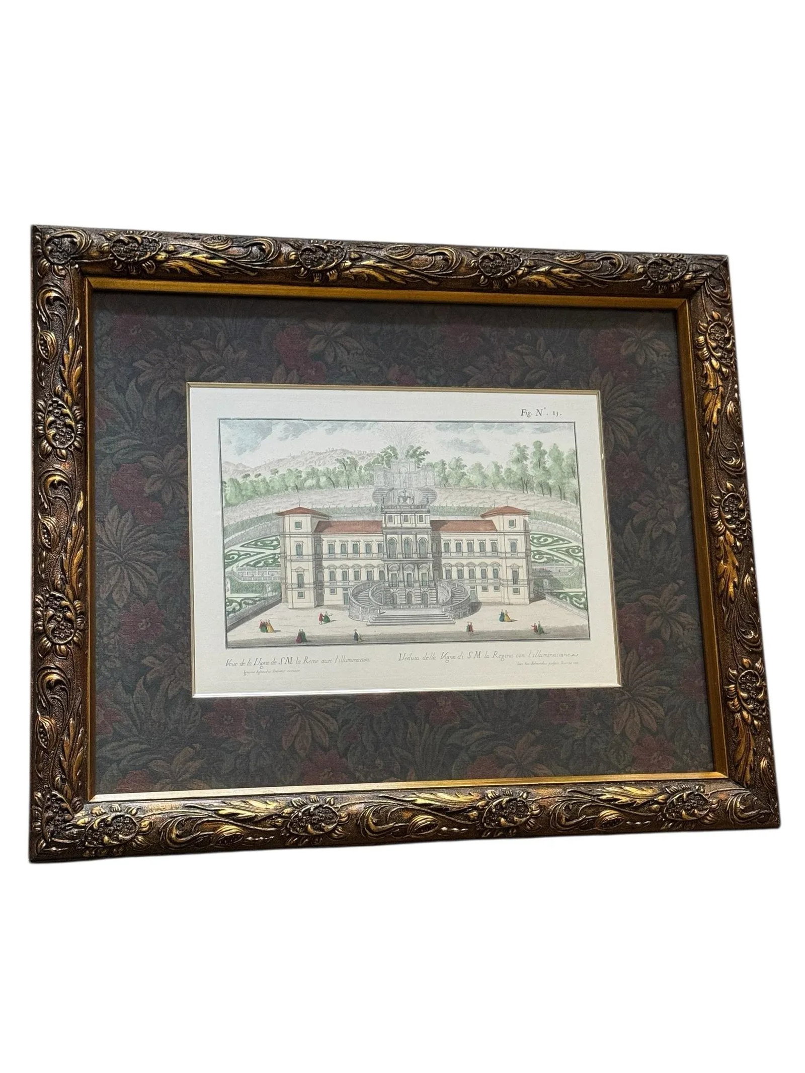 1737 Etching of Villa Della Regina in Turin by Giovanni Antonio Belmond, Framed - 3