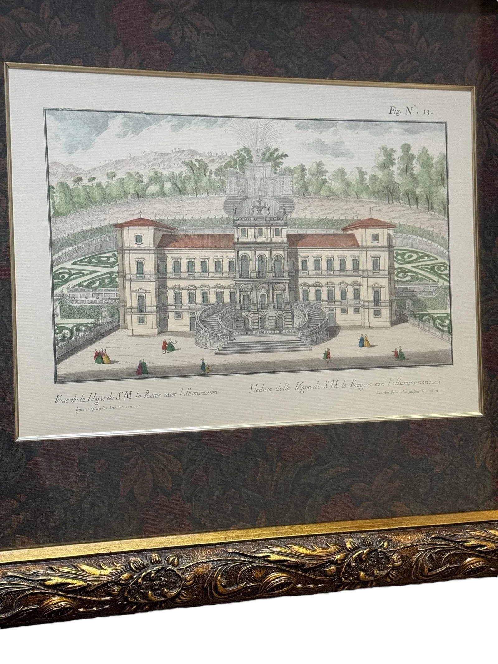 1737 Etching of Villa Della Regina in Turin by Giovanni Antonio Belmond, Framed - 4