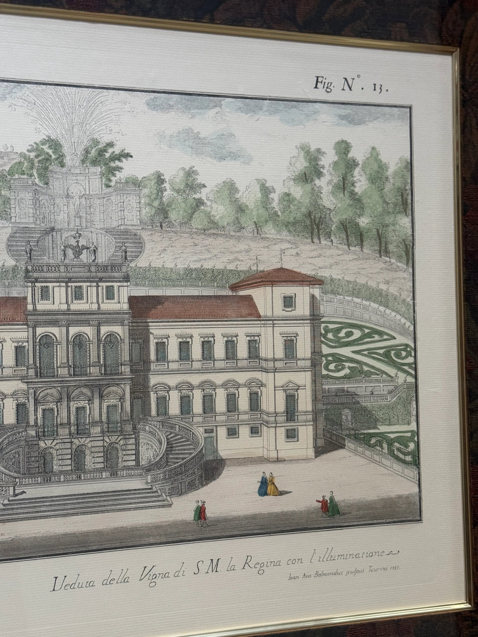 1737 Etching of Villa Della Regina in Turin by Giovanni Antonio Belmond, Framed - 7
