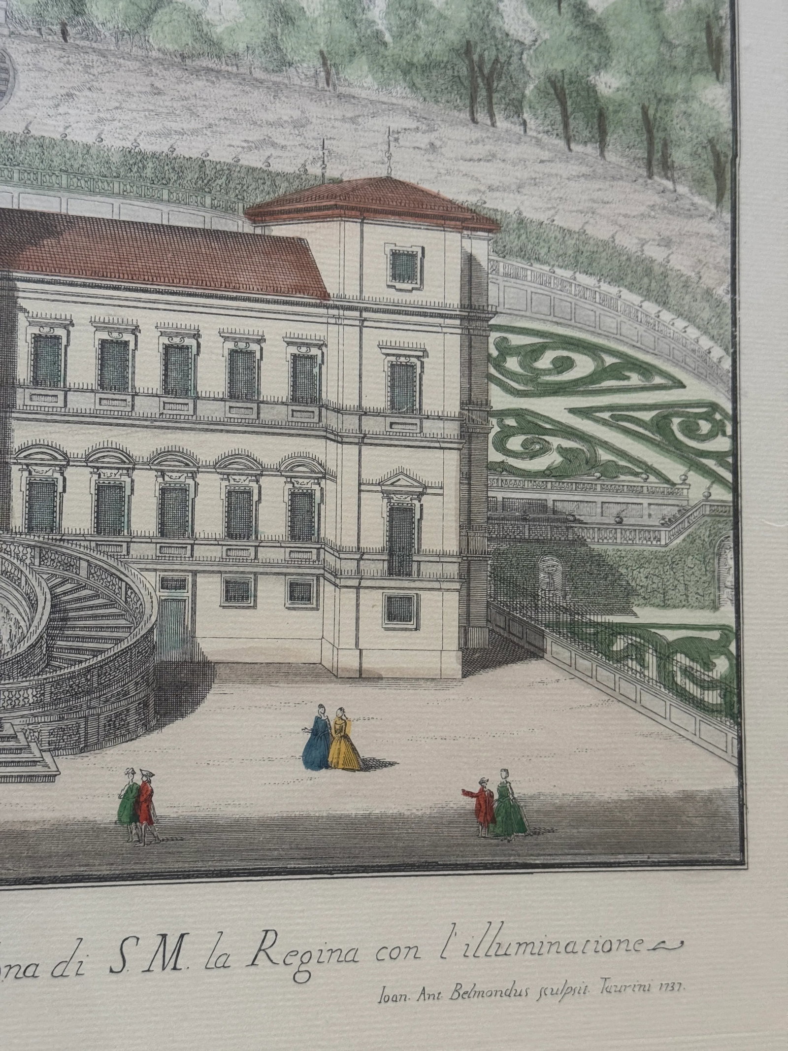 1737 Etching of Villa Della Regina in Turin by Giovanni Antonio Belmond, Framed - 9