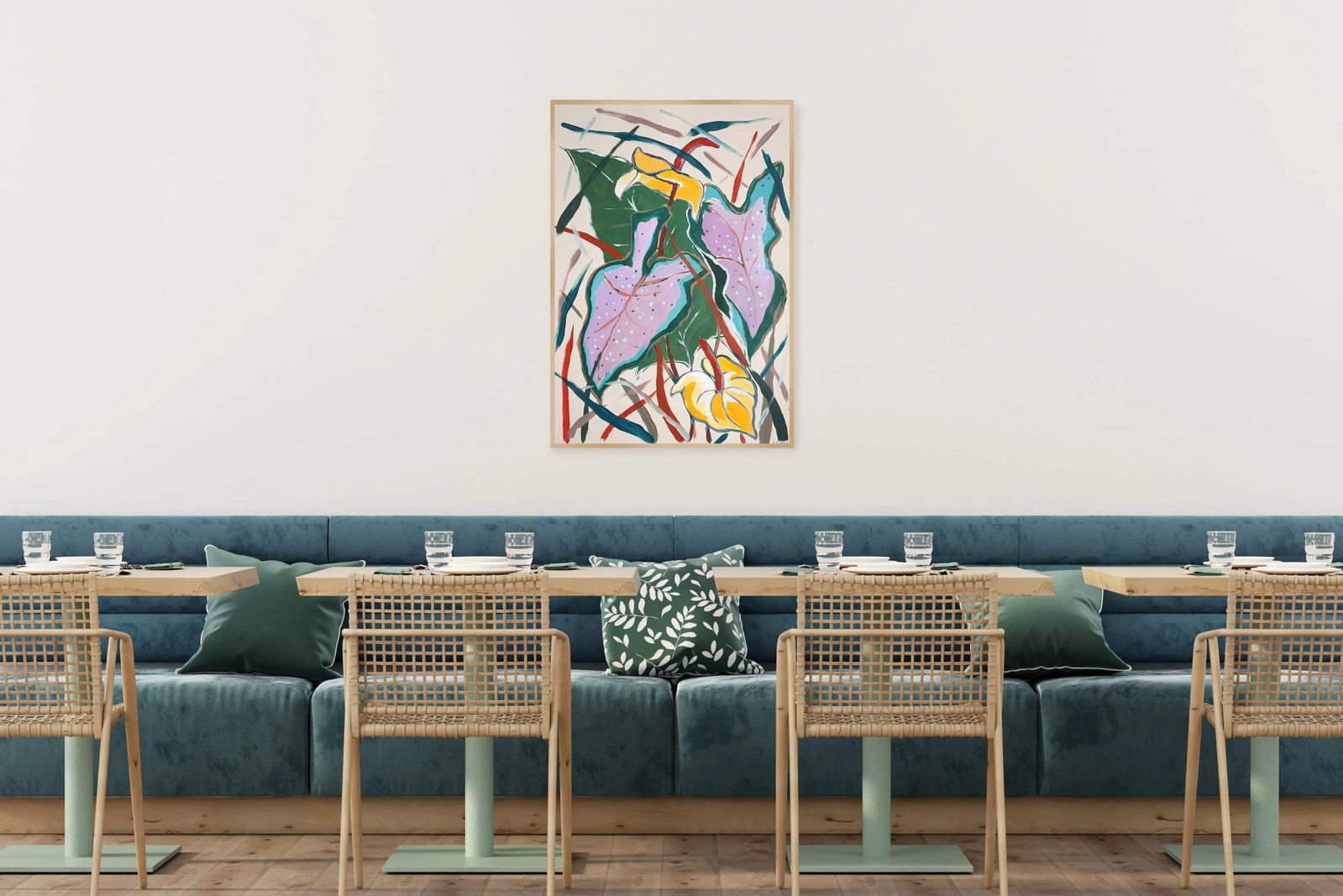 2025, Botanic Painting of Pink Elephant Ear Leaves, Acrylic Painting and Oil Crayon on Watercolor Pa - 4