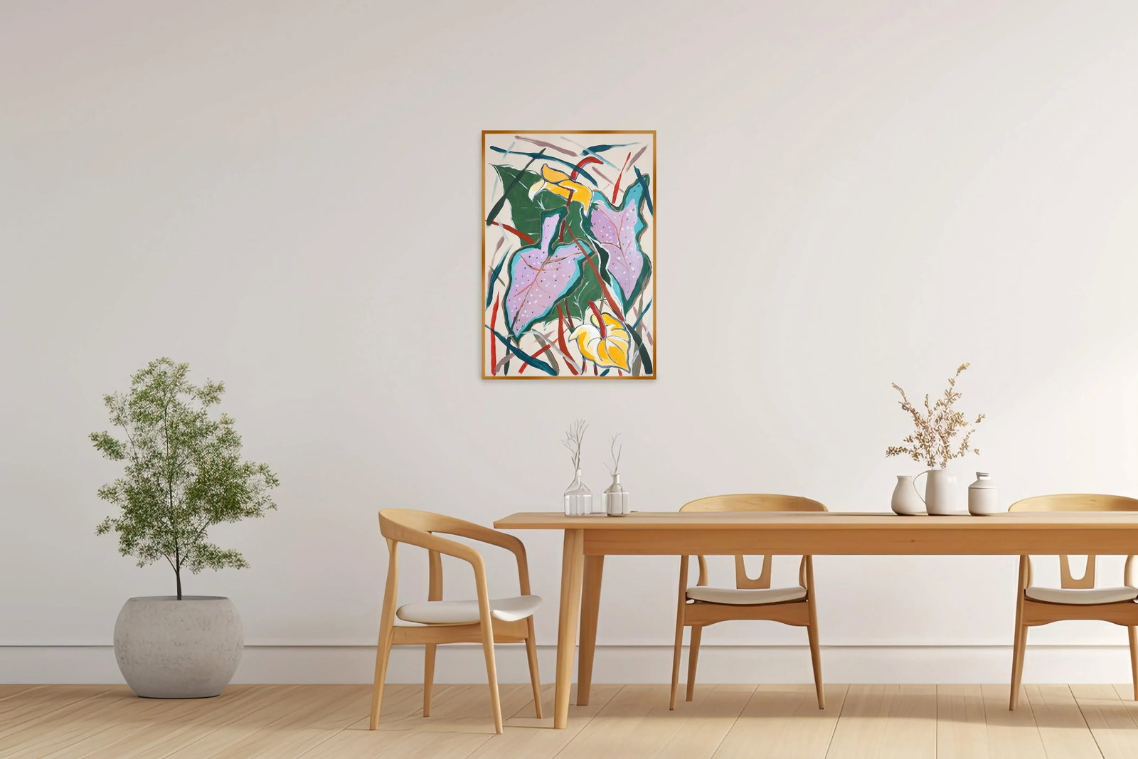 2025, Botanic Painting of Pink Elephant Ear Leaves, Acrylic Painting and Oil Crayon on Watercolor Pa - 6