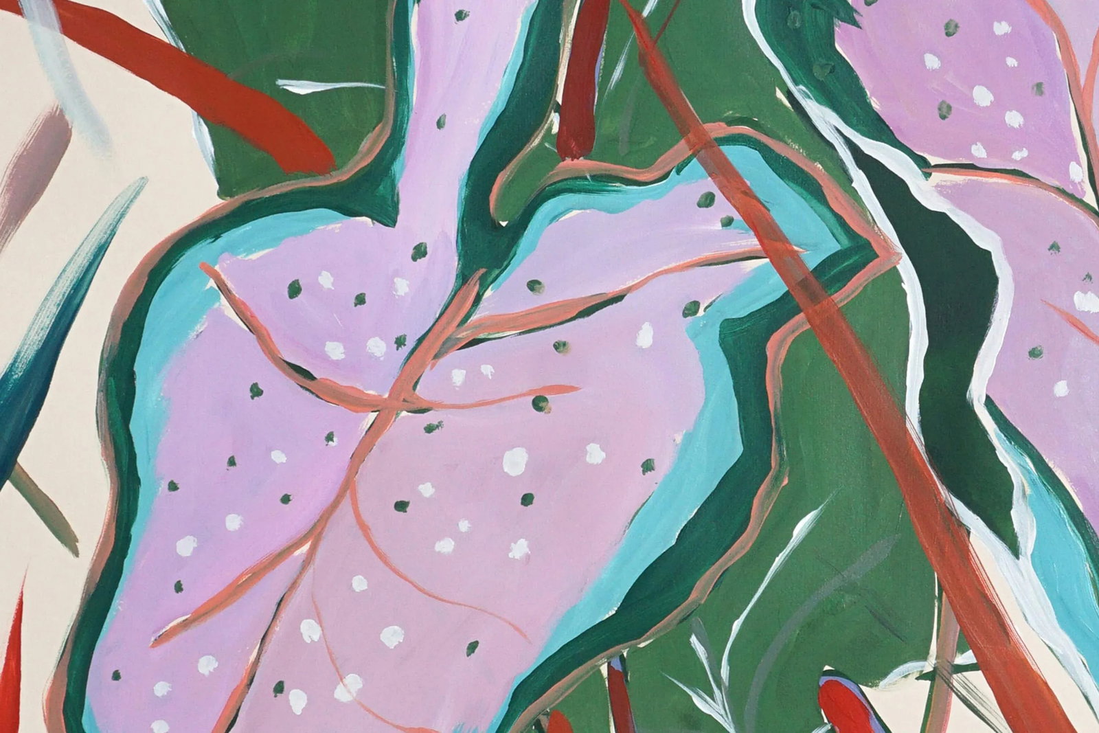 2025, Botanic Painting of Pink Elephant Ear Leaves, Acrylic Painting and Oil Crayon on Watercolor Pa - 8