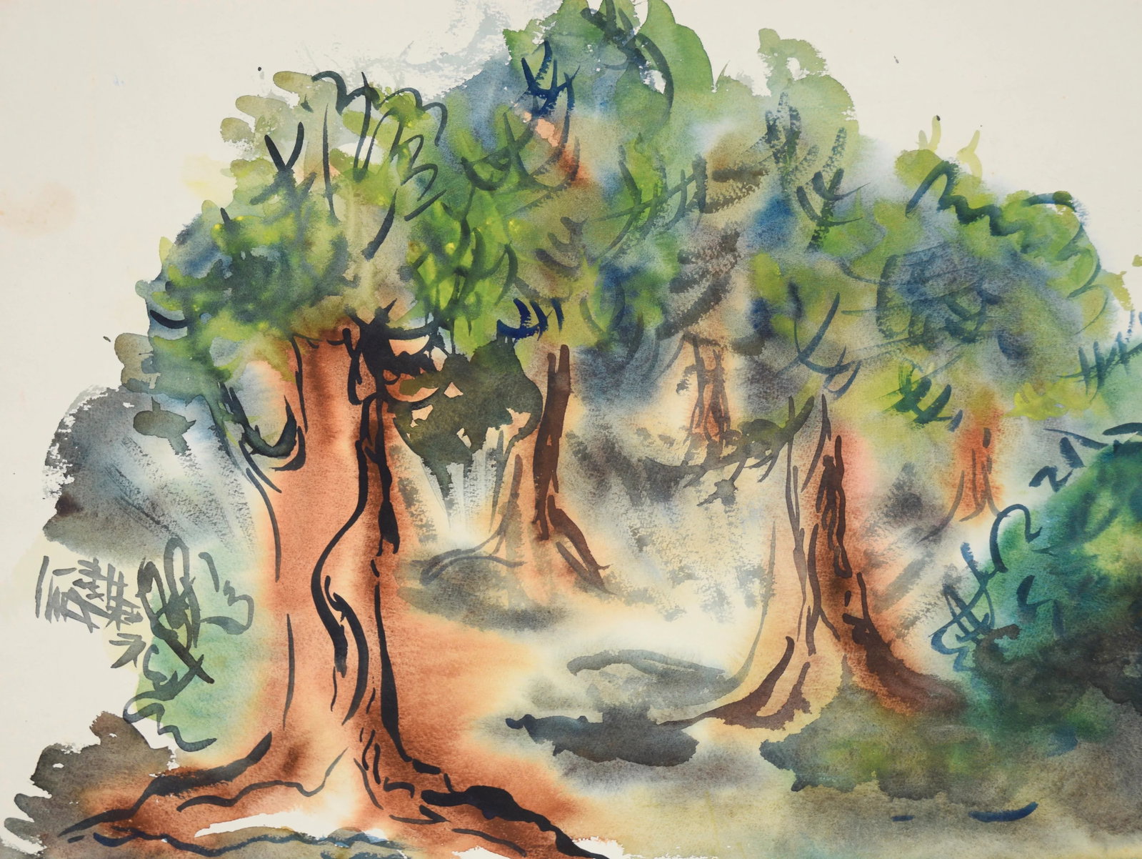 Through the Trees - Original Watercolor on Paper by Bertram Spencer - 2
