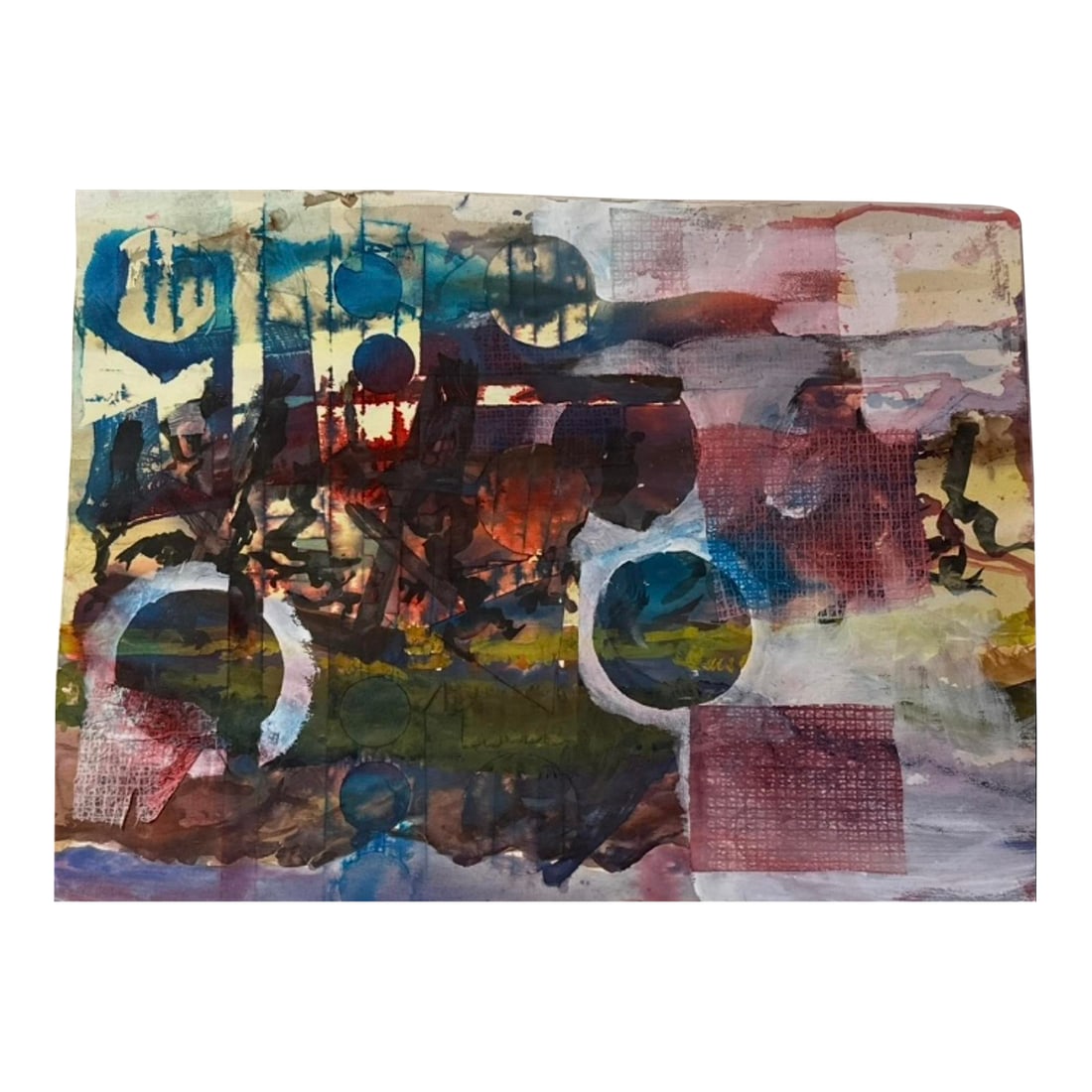 1990s Robert R. Doty Original Art Mixed Media Collage: Title: Celestial Grid Artist: Robert R. Doty Medium: Watercolor and Collage Dimensions: 30 x 22 inches Description: An energetic and layered abstract composition, this original work by Robert R. Doty 