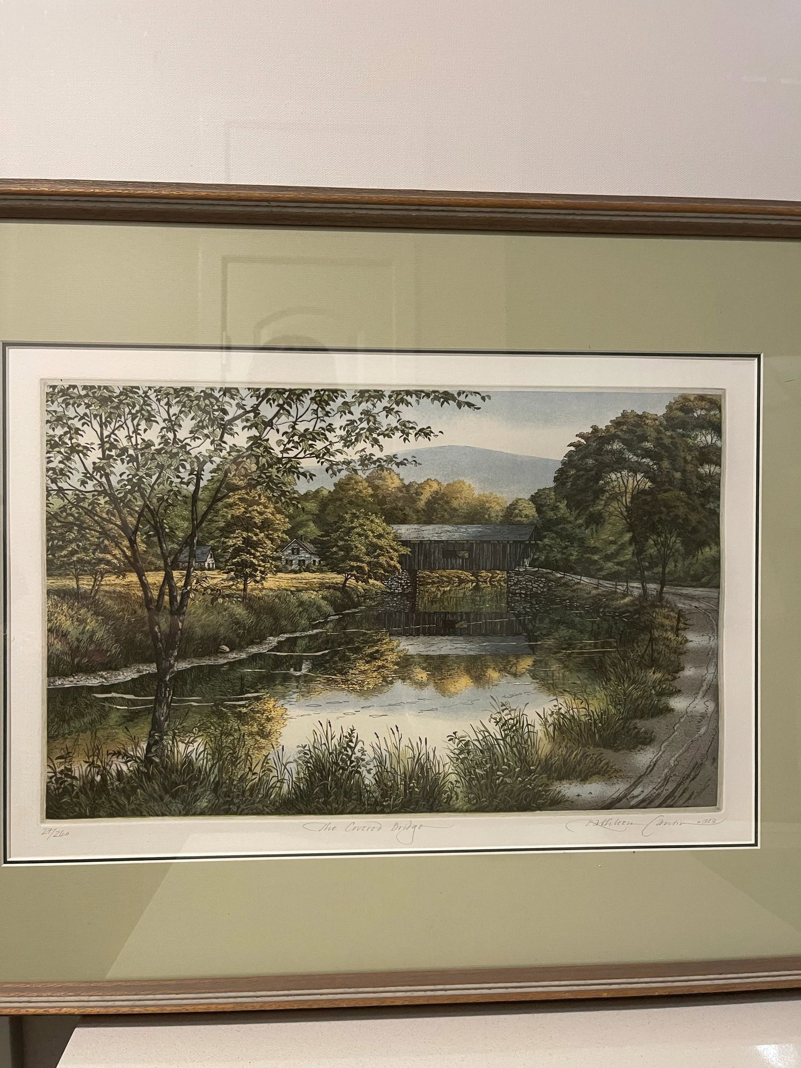 Late 20th Century Canten, Kathleen. "The Covered Bridge" Limited Edition Lithograph (27/260) of an O - 2