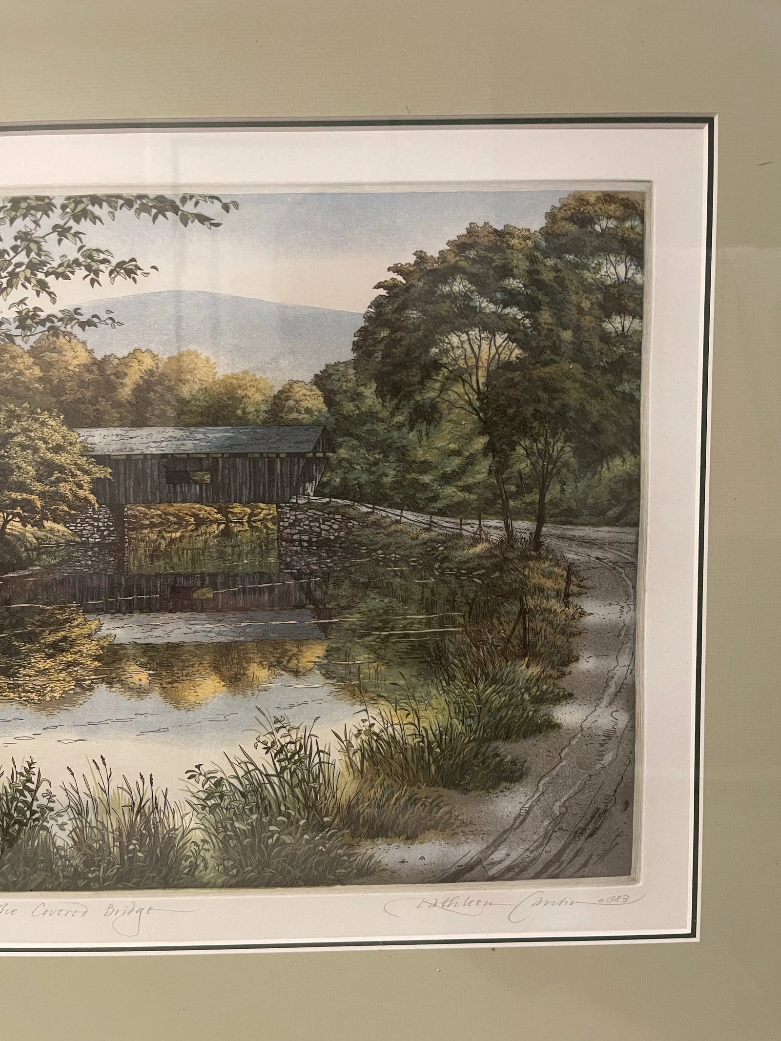 Late 20th Century Canten, Kathleen. "The Covered Bridge" Limited Edition Lithograph (27/260) of an O - 7