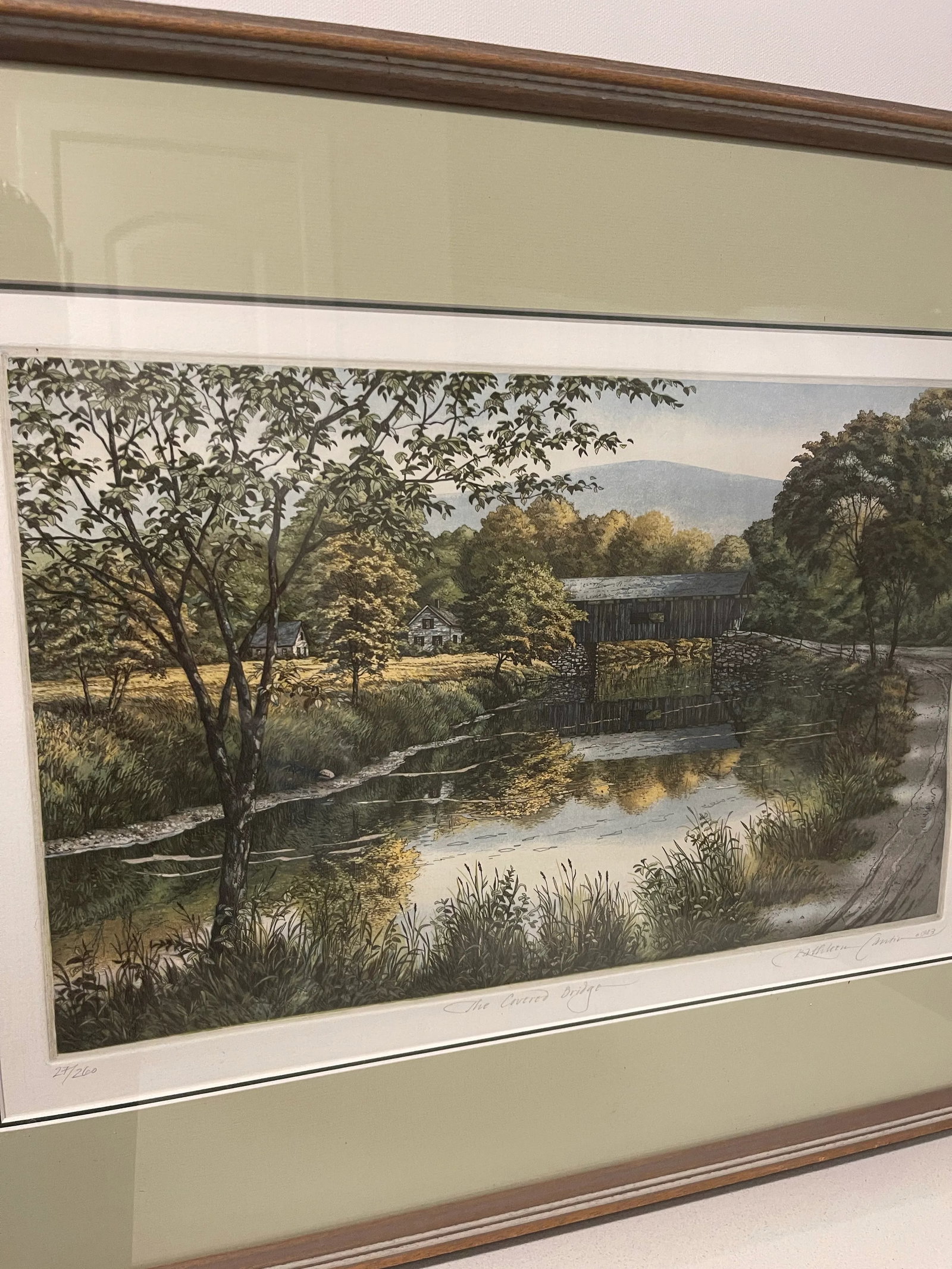 Late 20th Century Canten, Kathleen. "The Covered Bridge" Limited Edition Lithograph (27/260) of an O - 8