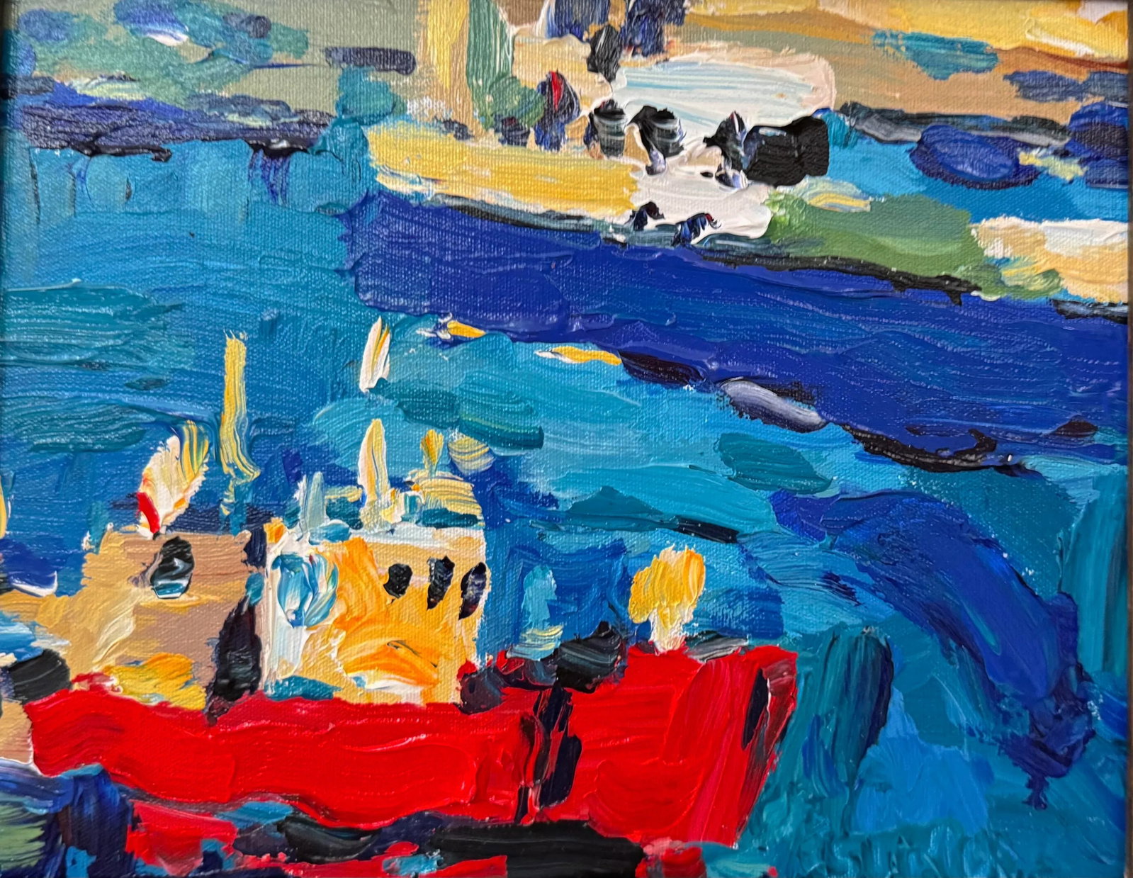 "Red Boat" by Brian Simons, Oil on Canvas Painting, Framed - 2