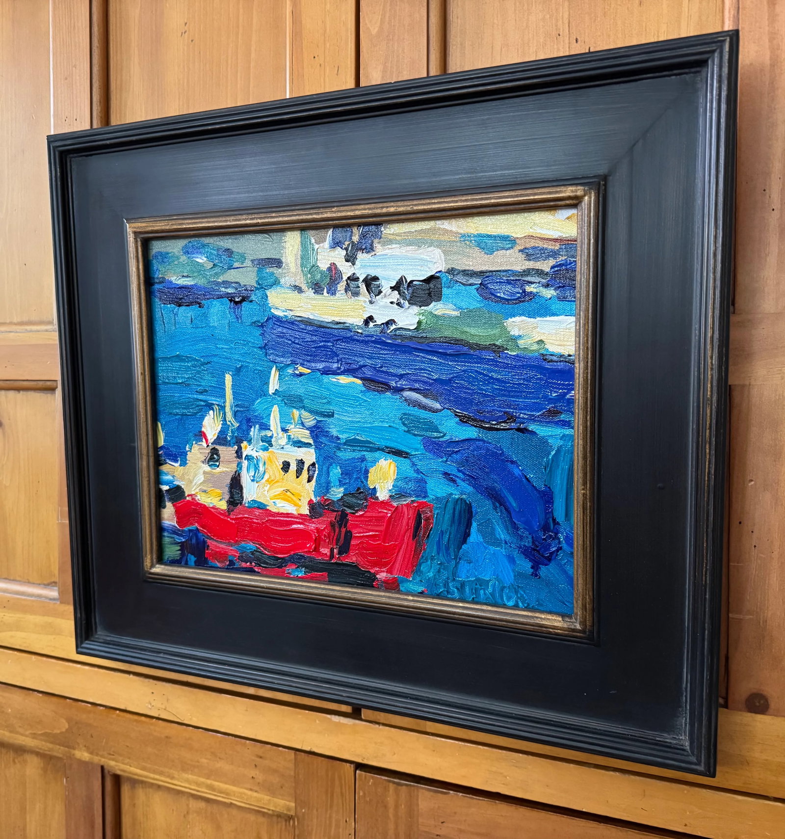 "Red Boat" by Brian Simons, Oil on Canvas Painting, Framed - 3