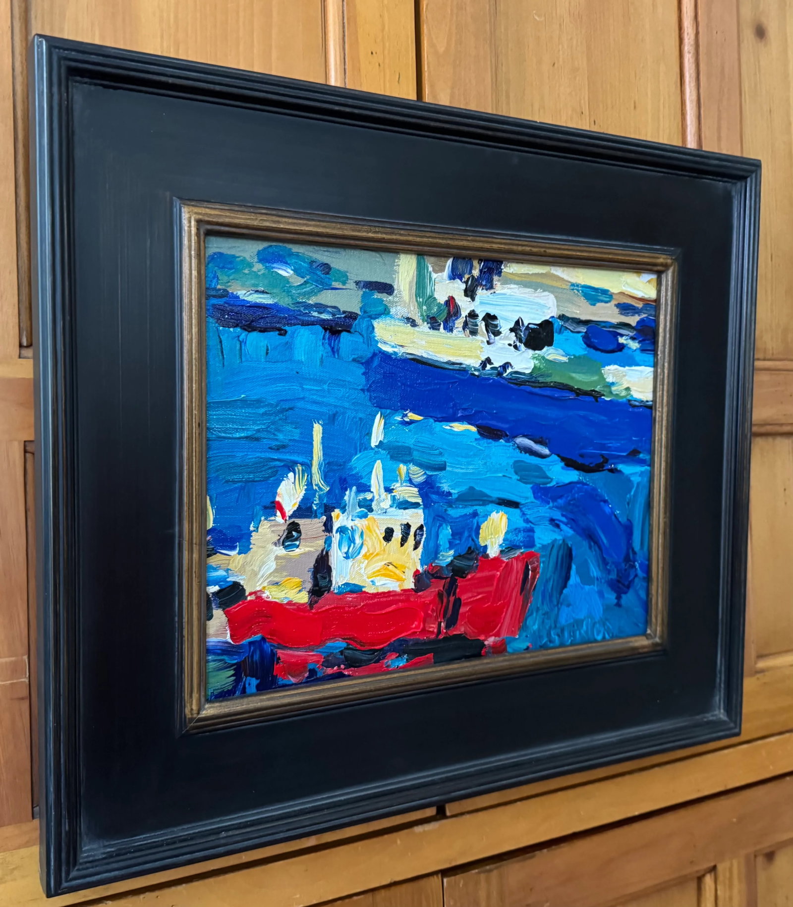 "Red Boat" by Brian Simons, Oil on Canvas Painting, Framed - 4