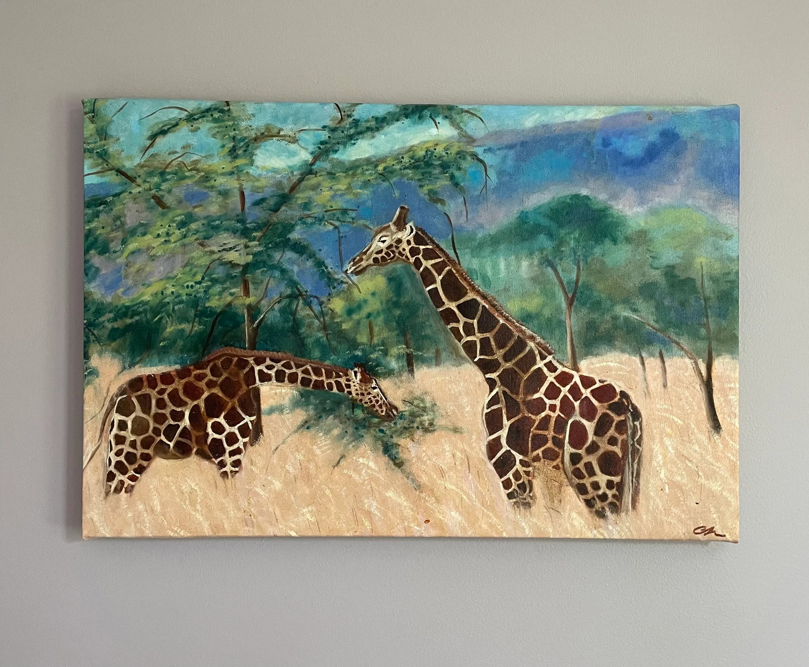 1980s Giraffe Painting by Cathe Hendrick - 2