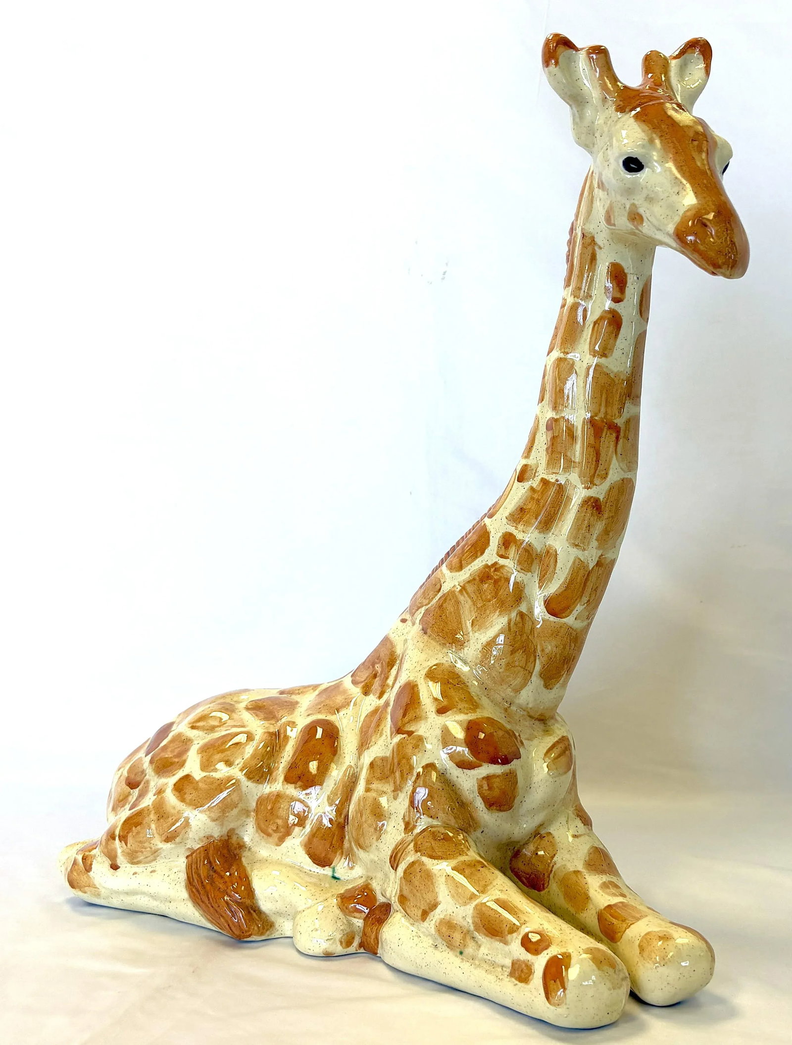 Vintage Resting Giraffe Hand Painted and Signed Italian Ceramic Statue C1991 - 12