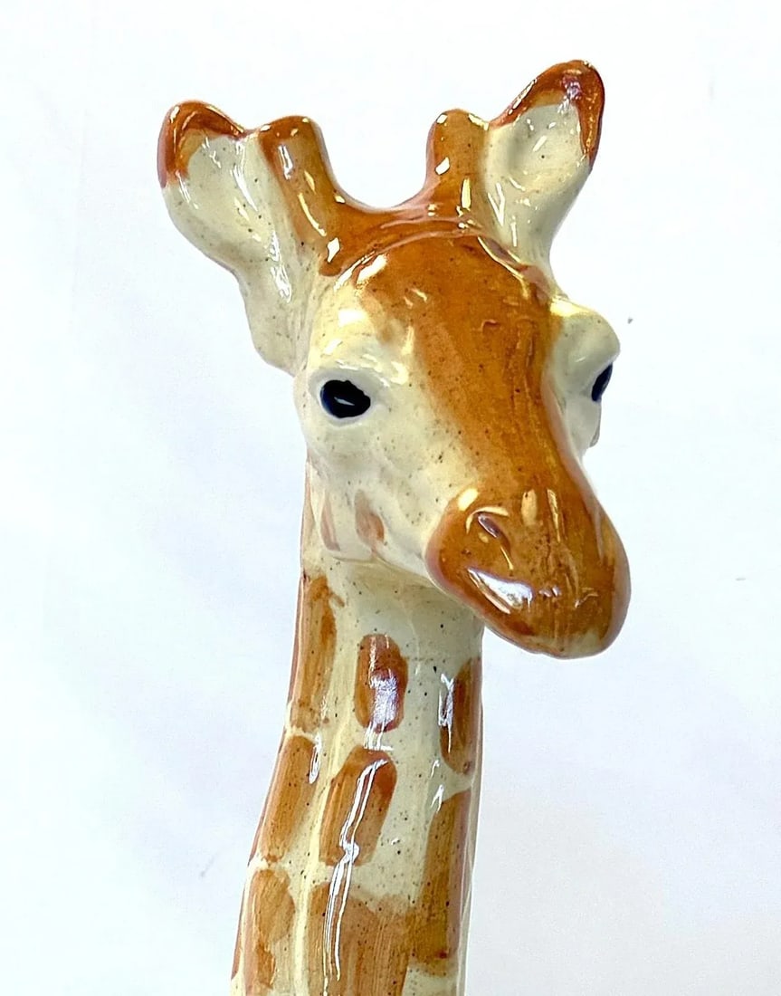 Vintage Resting Giraffe Hand Painted and Signed Italian Ceramic Statue C1991 - 2