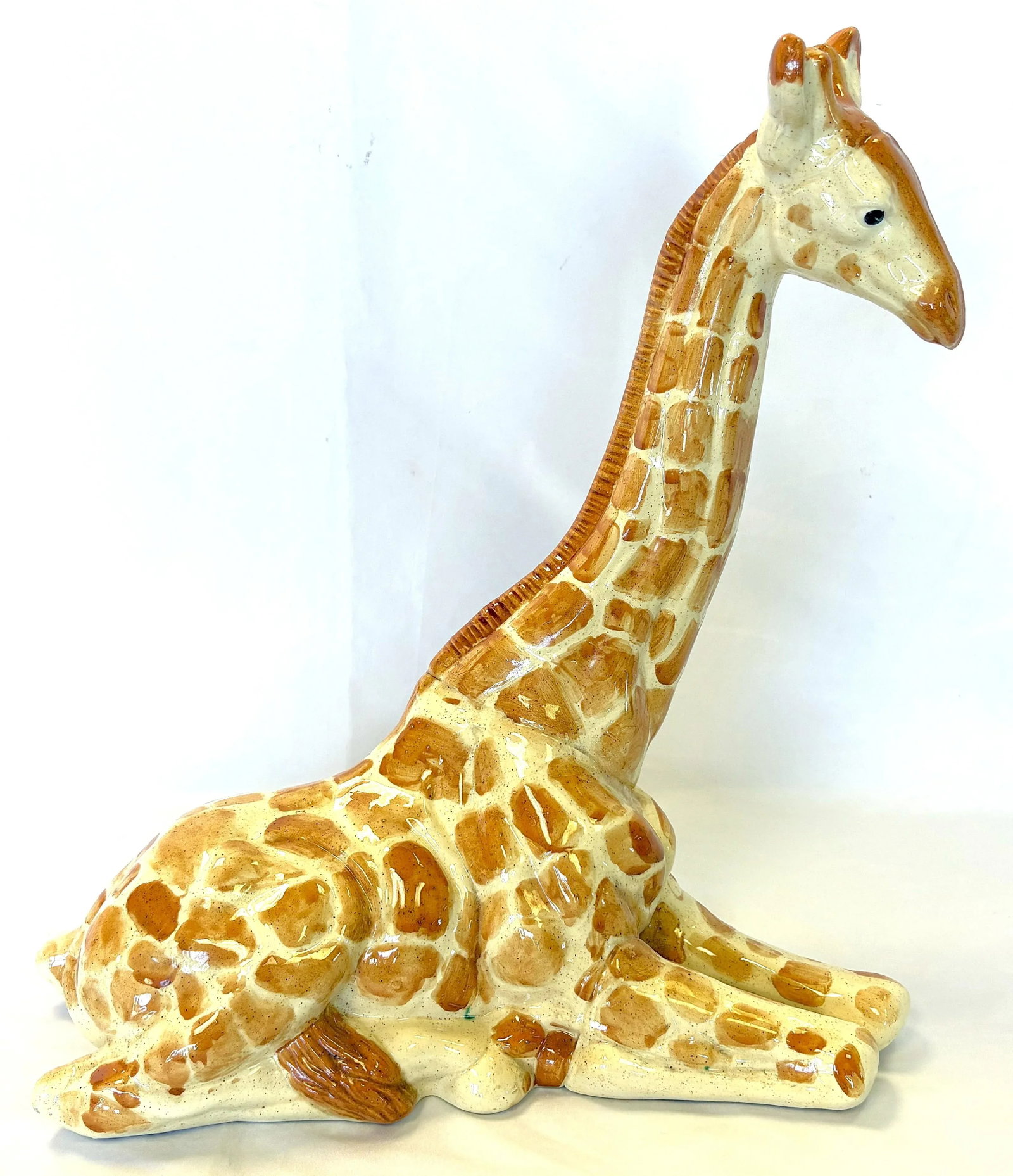 Vintage Resting Giraffe Hand Painted and Signed Italian Ceramic Statue C1991 - 4