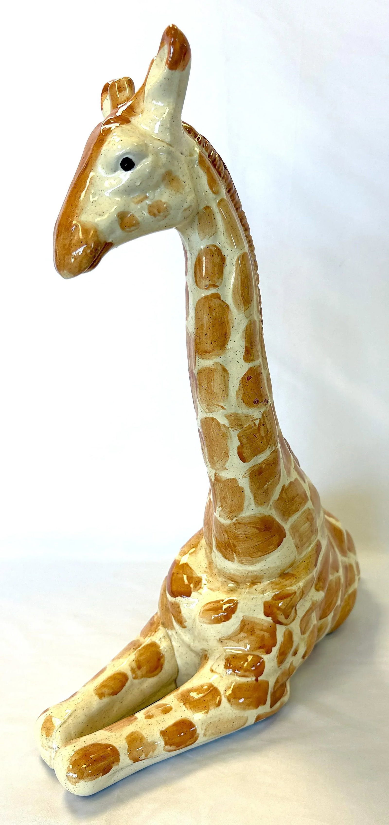 Vintage Resting Giraffe Hand Painted and Signed Italian Ceramic Statue C1991 - 8