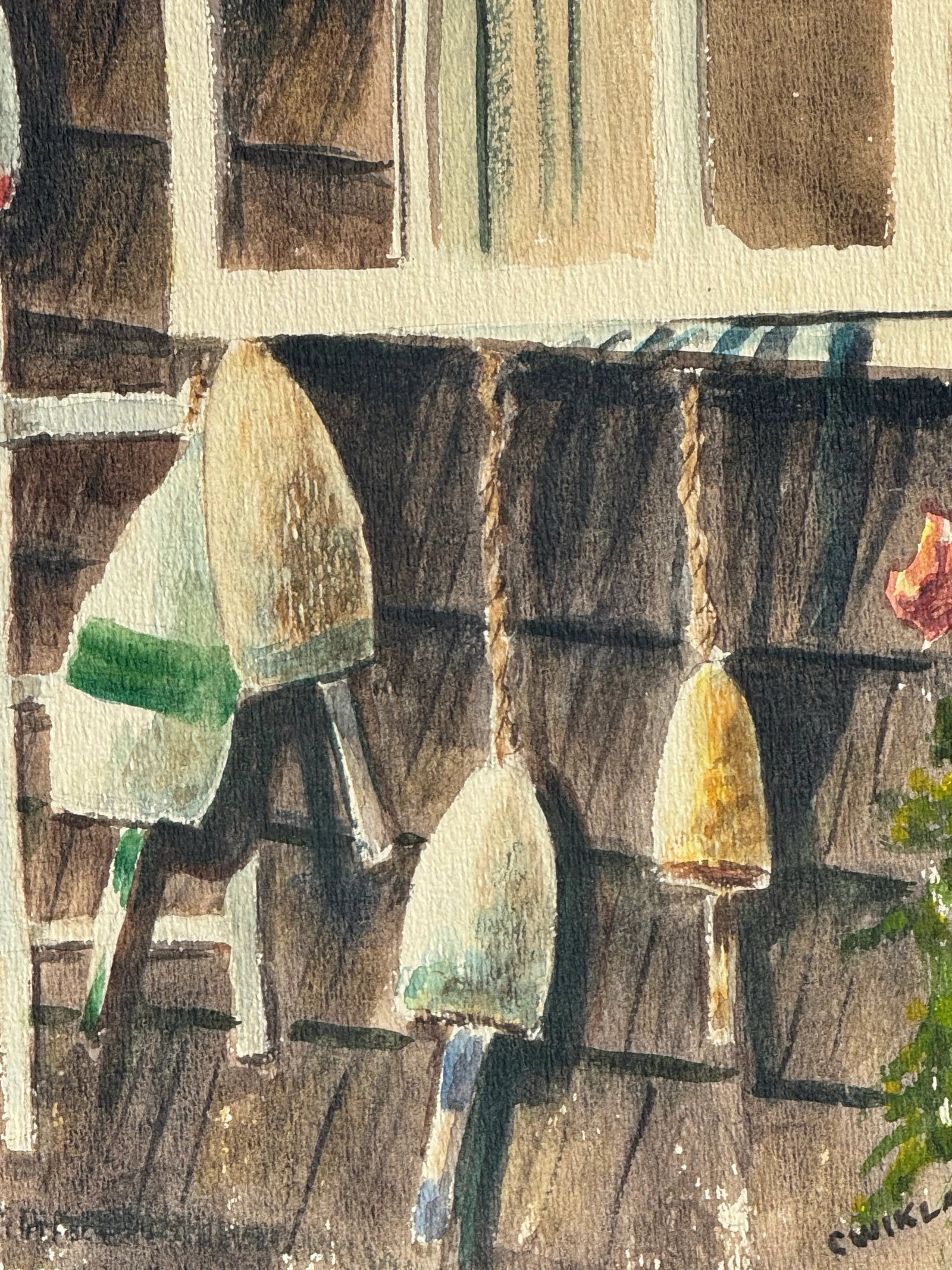 Original Watercolor Coastal Scene of a Shaker Shingle Cottage and Bouys - 3