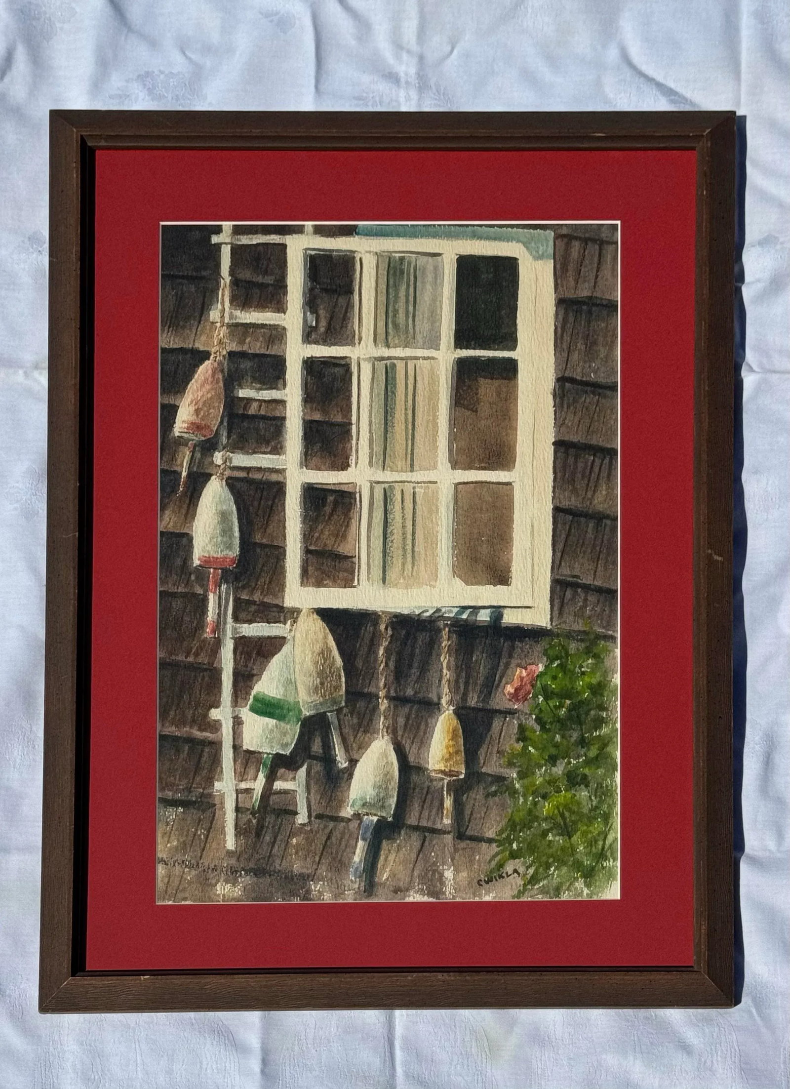 Original Watercolor Coastal Scene of a Shaker Shingle Cottage and Bouys - 6