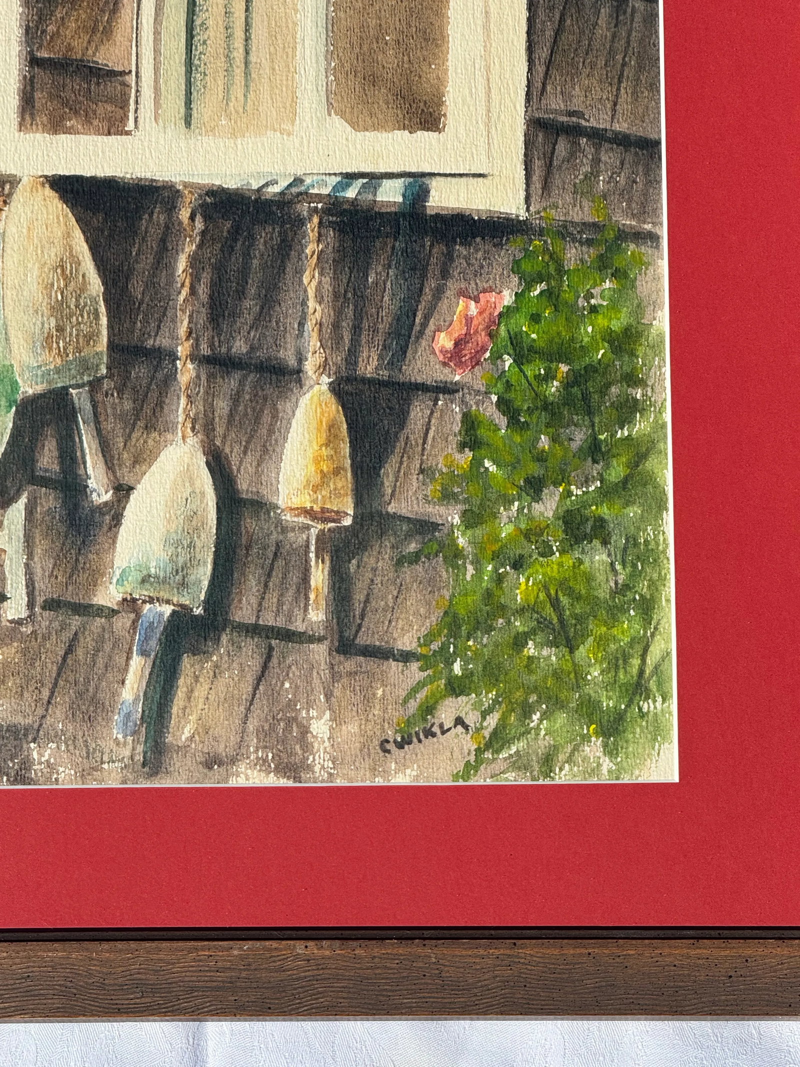 Original Watercolor Coastal Scene of a Shaker Shingle Cottage and Bouys - 7