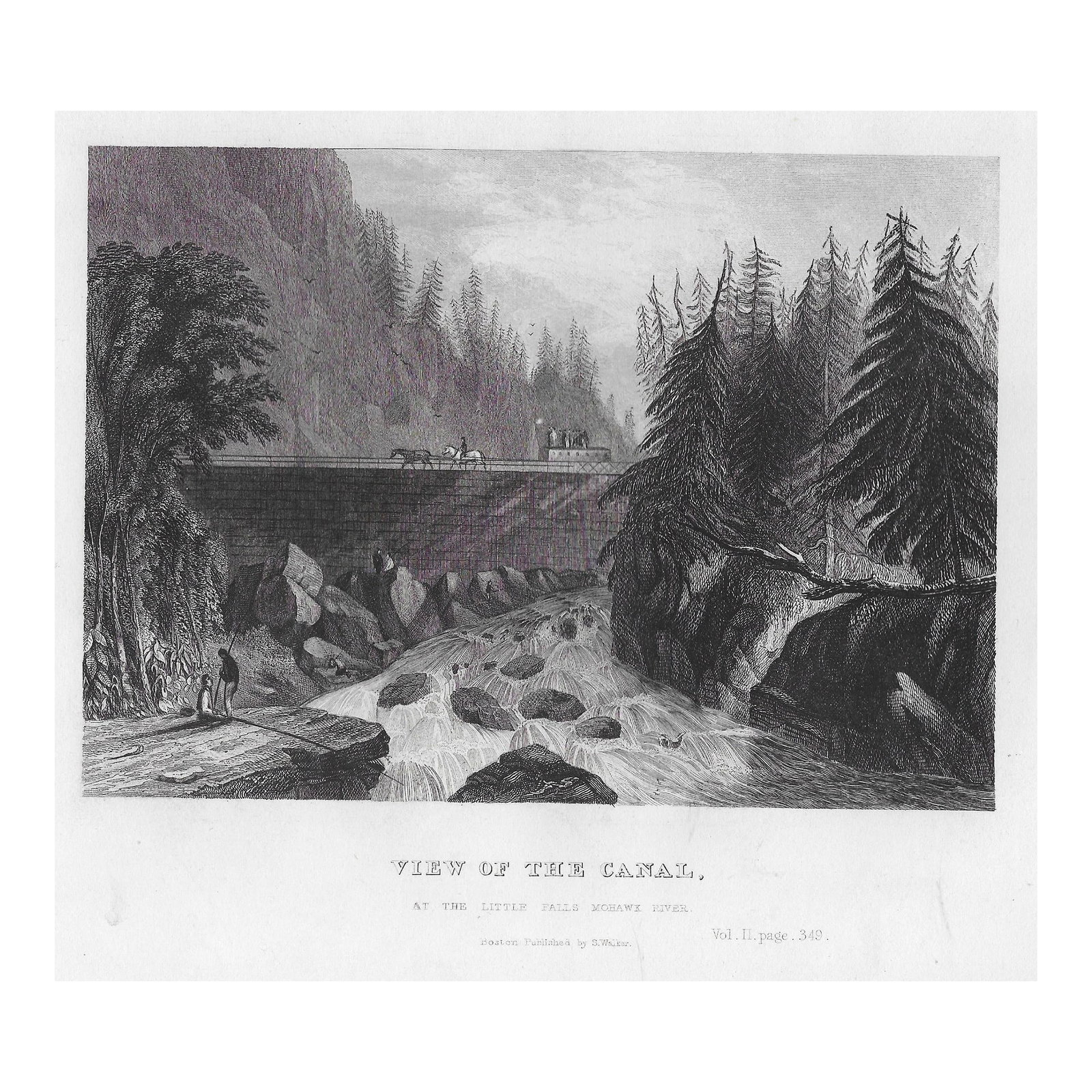 View of the Canal at the Falls of the Mohawk River Engraving: Antique View of the Erie Canal at the Falls of the Mohawk River Engraving. Condition: Alterations: Original Condition Unaltered Imperfections: Some Imperfections Condition Notes: Overall good antique