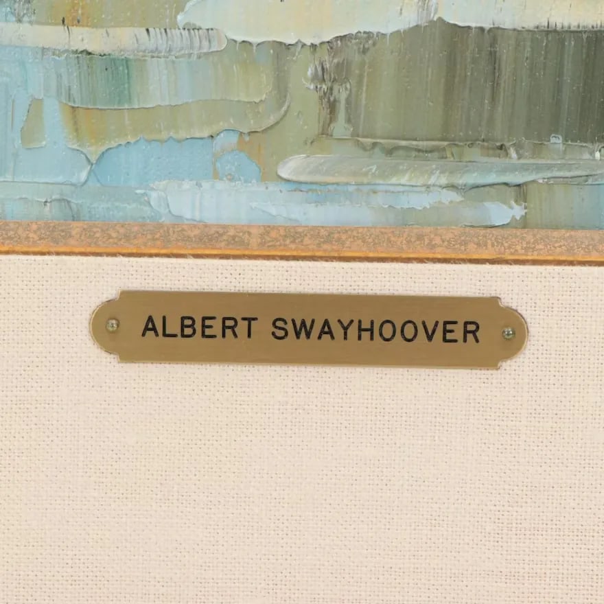 Albert Swayhoover Original Signed Coastal Home Landscape Oil Painting 1968, Framed - 4