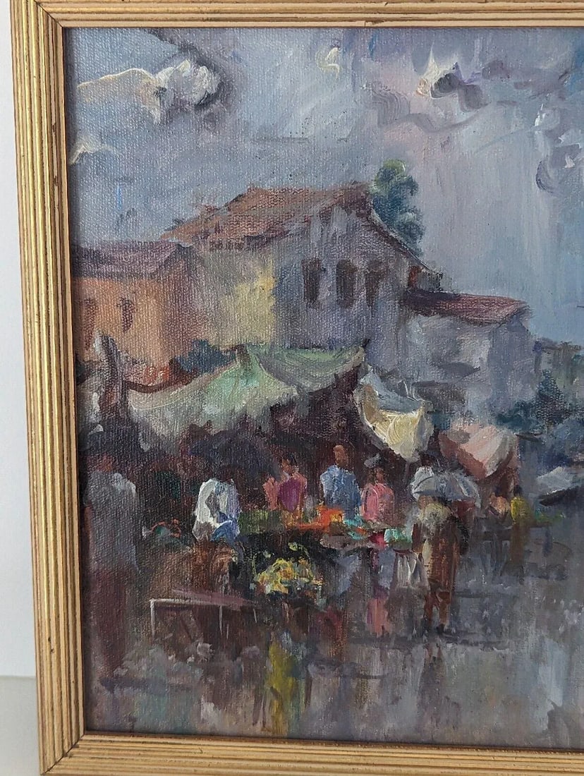 Late 20th Century Vintage J Gabetto Original Oil on Canvas Rio Market Scene Painting - 3