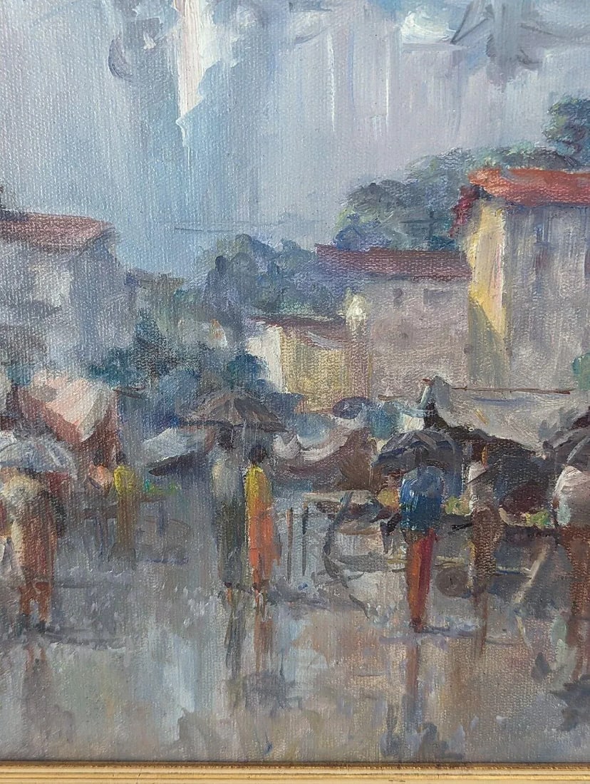 Late 20th Century Vintage J Gabetto Original Oil on Canvas Rio Market Scene Painting - 4