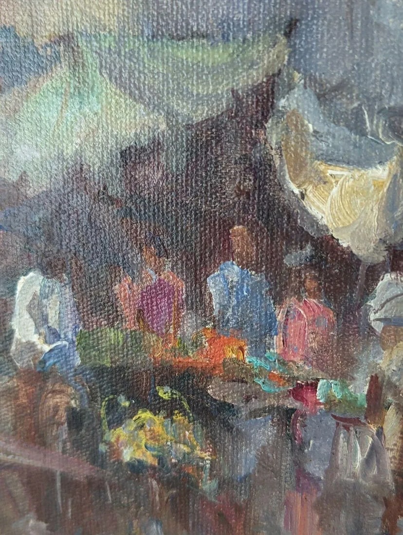 Late 20th Century Vintage J Gabetto Original Oil on Canvas Rio Market Scene Painting - 6