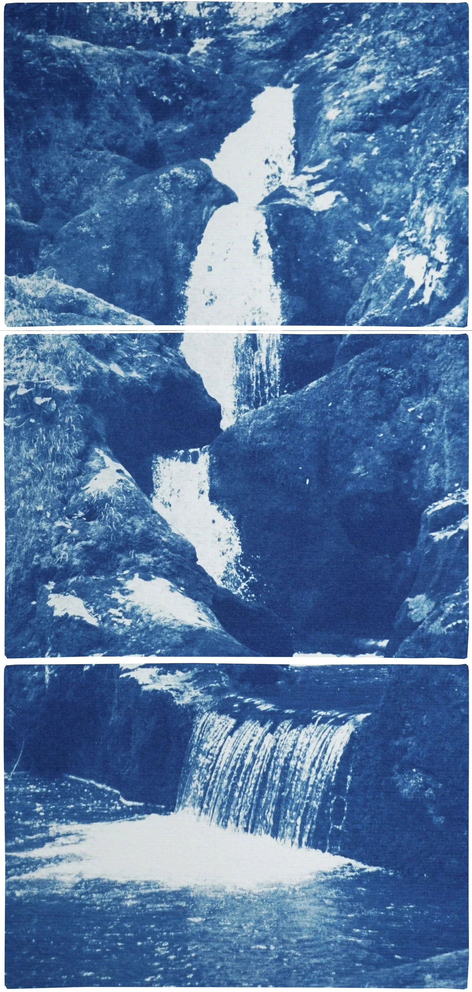Zen Forest Waterfall, Original Cyanotype Vertical Triptych by Kind of Cyan, 2020, 3 Pieces - 11