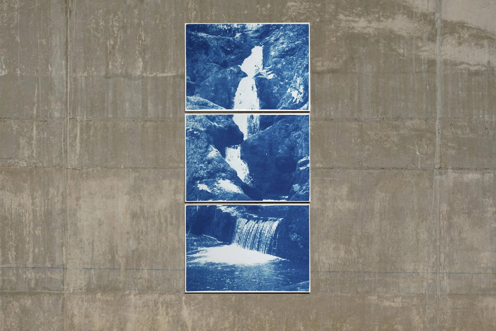 Zen Forest Waterfall, Original Cyanotype Vertical Triptych by Kind of Cyan, 2020, 3 Pieces - 2