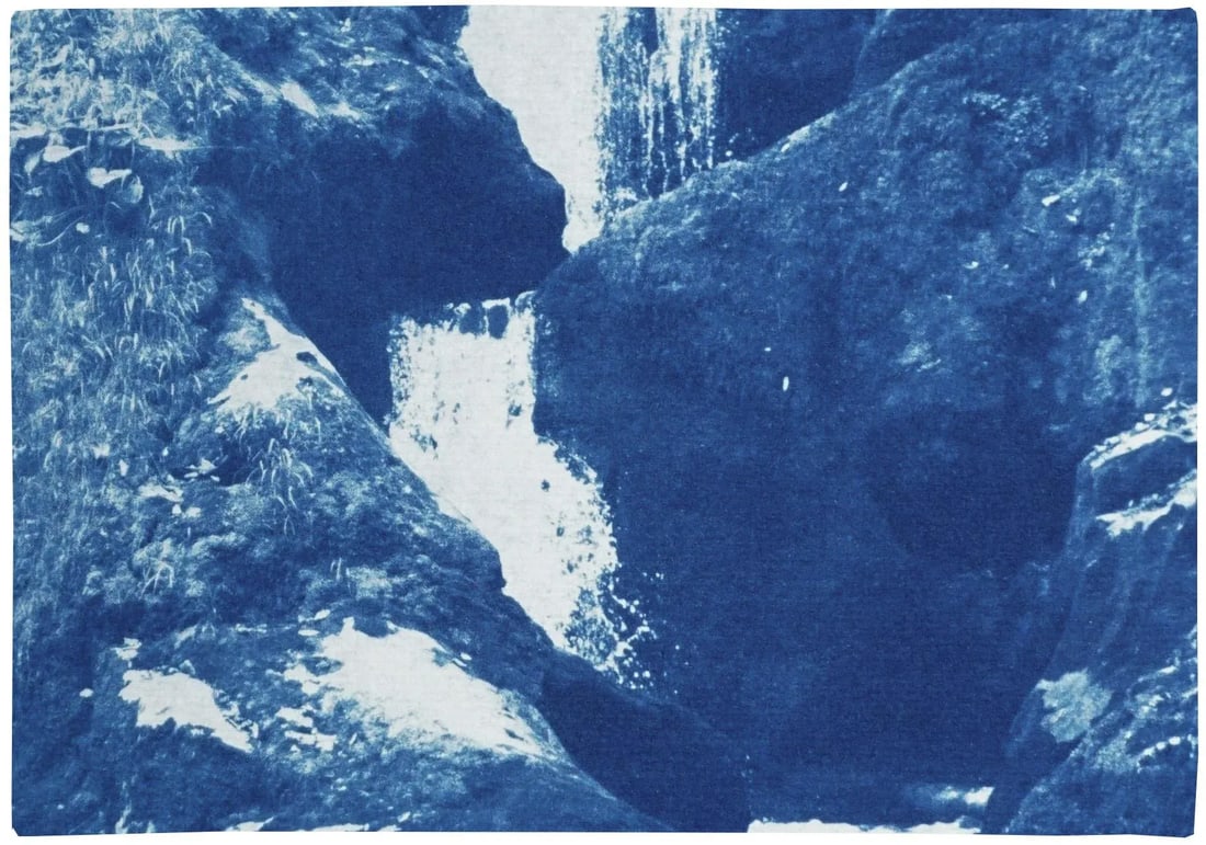 Zen Forest Waterfall, Original Cyanotype Vertical Triptych by Kind of Cyan, 2020, 3 Pieces - 3