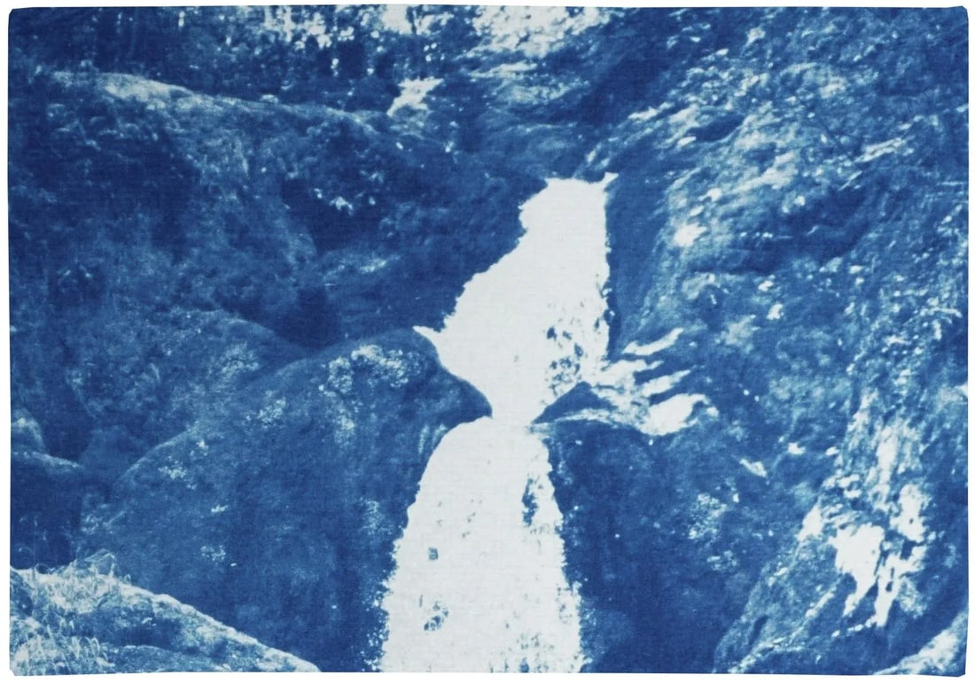 Zen Forest Waterfall, Original Cyanotype Vertical Triptych by Kind of Cyan, 2020, 3 Pieces - 4