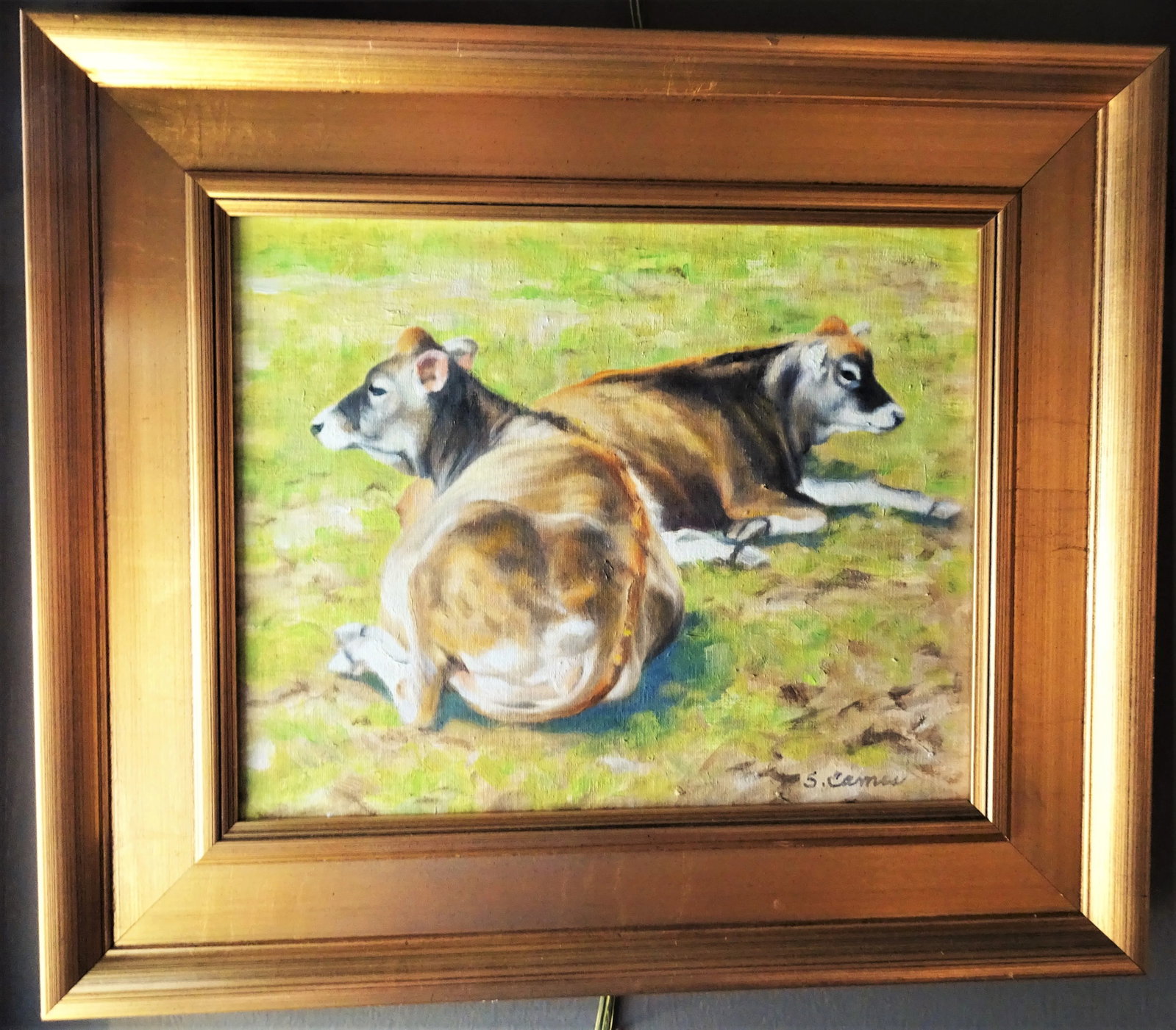 "Girl Talk", Framed Small Oil Painting on Artist Board, Sandra Eames, Vermont Artist, 2017 - 10