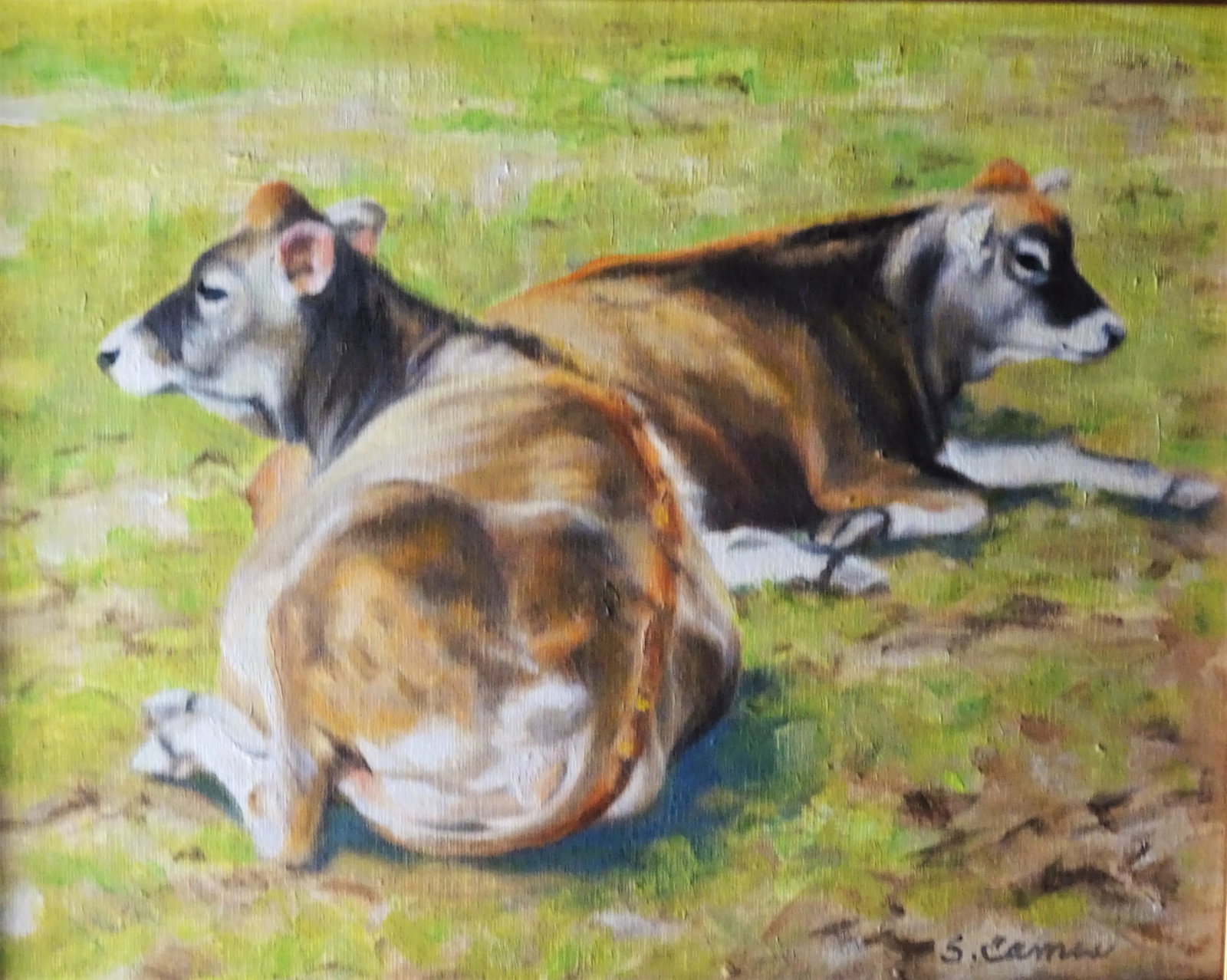 "Girl Talk", Framed Small Oil Painting on Artist Board, Sandra Eames, Vermont Artist, 2017 - 2