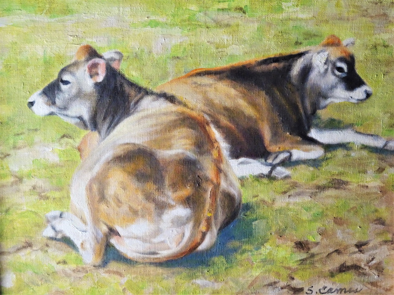 "Girl Talk", Framed Small Oil Painting on Artist Board, Sandra Eames, Vermont Artist, 2017 - 3