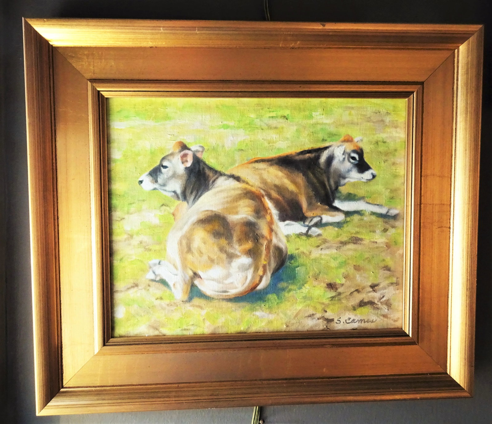 "Girl Talk", Framed Small Oil Painting on Artist Board, Sandra Eames, Vermont Artist, 2017 - 9