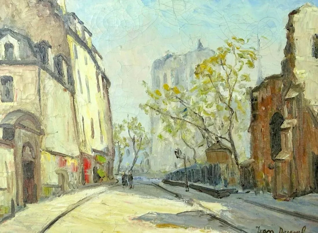 1930s Continental Street Scene by Jean Duval., Framed - 2