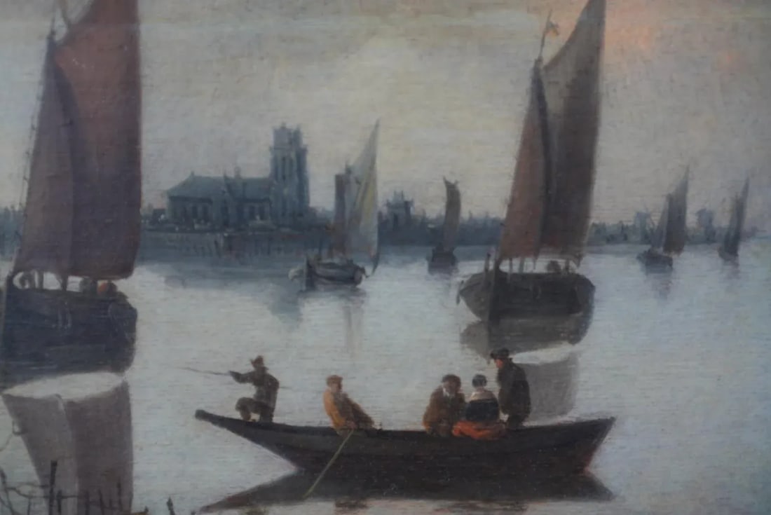 Mid 18th Century Hendrick De Meyer - Sailing Vessels Off the Coast, c.1770 Dutch, Oil on Panel, Fram - 4