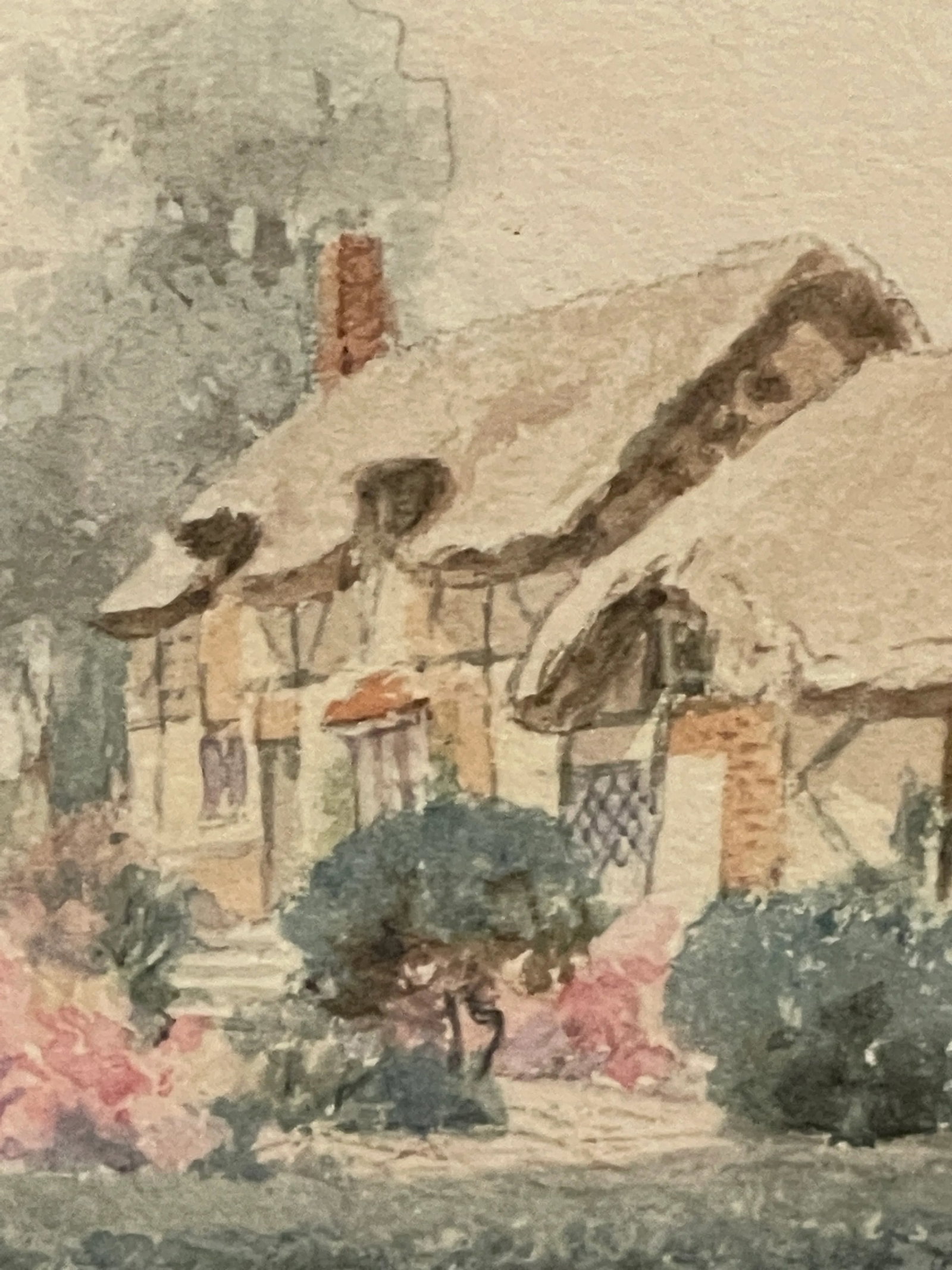 Jane Brewster Reid Cottage Floral 1930's Watercolor Anne Hathaway's, Framed - 10