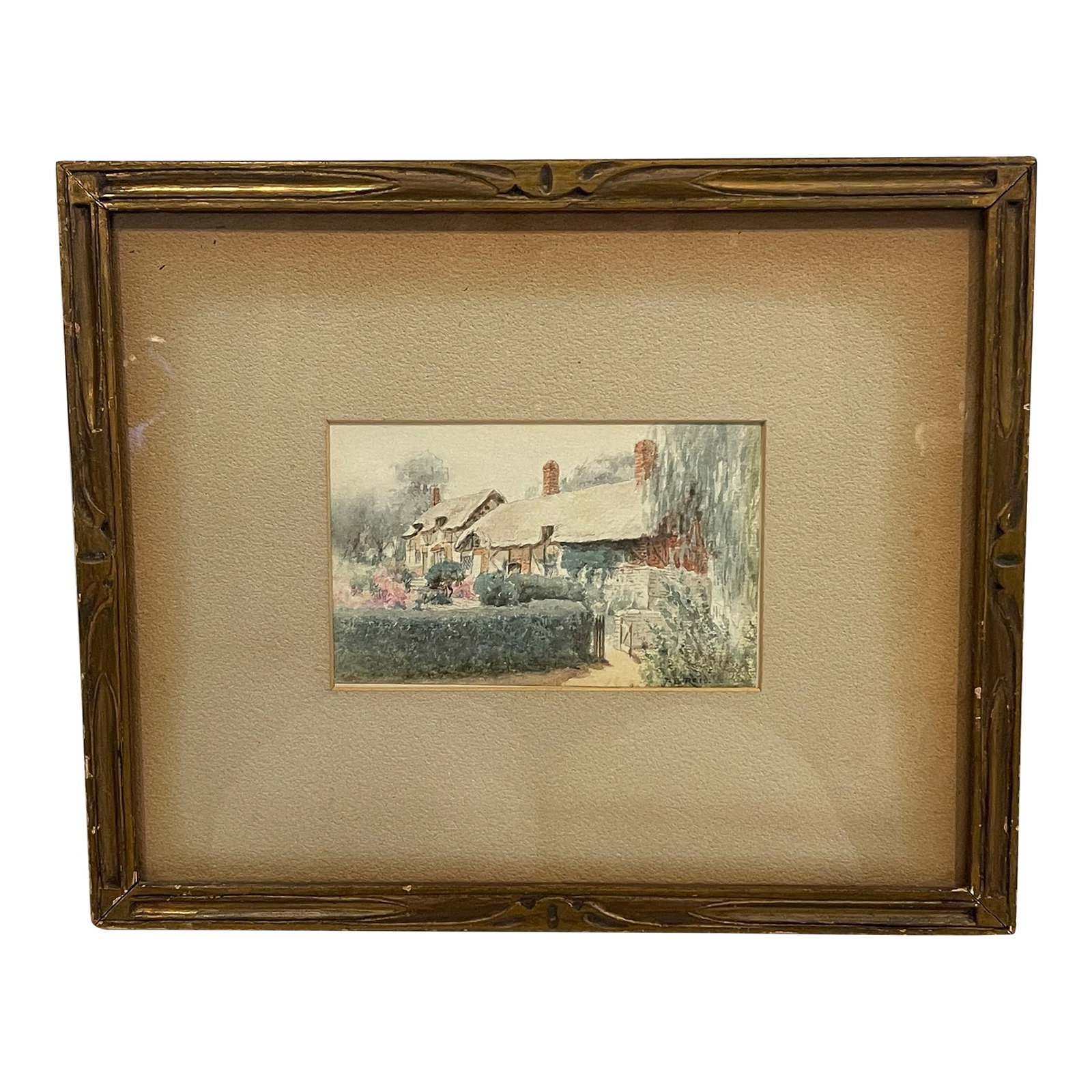 Jane Brewster Reid Cottage Floral 1930's Watercolor Anne Hathaway's, Framed: small but beautiful cottage water painting - Signed lower right corner by the artist - Bio below. Artist - Jane Brewster Reid Title - Unknown (looks to be the Anne Hathaway's Cottage Where Shakespeare