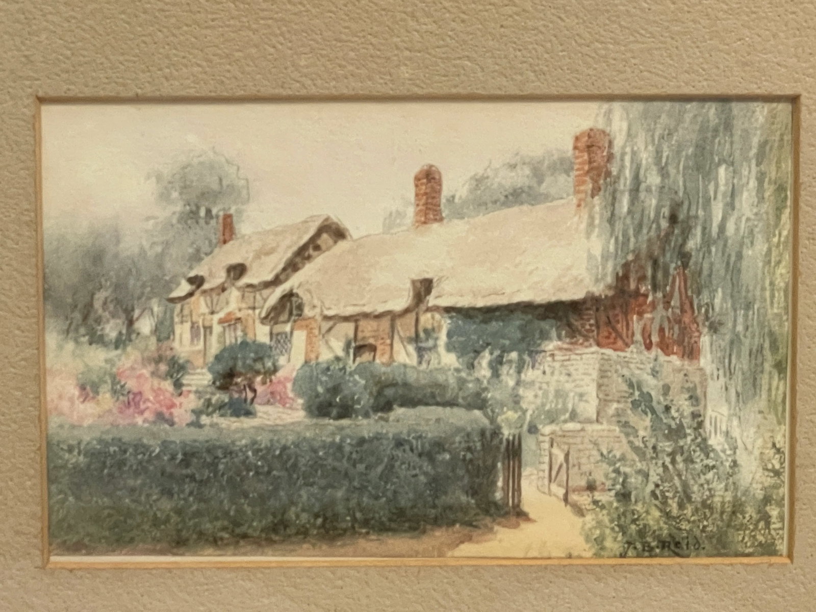 Jane Brewster Reid Cottage Floral 1930's Watercolor Anne Hathaway's, Framed - 2